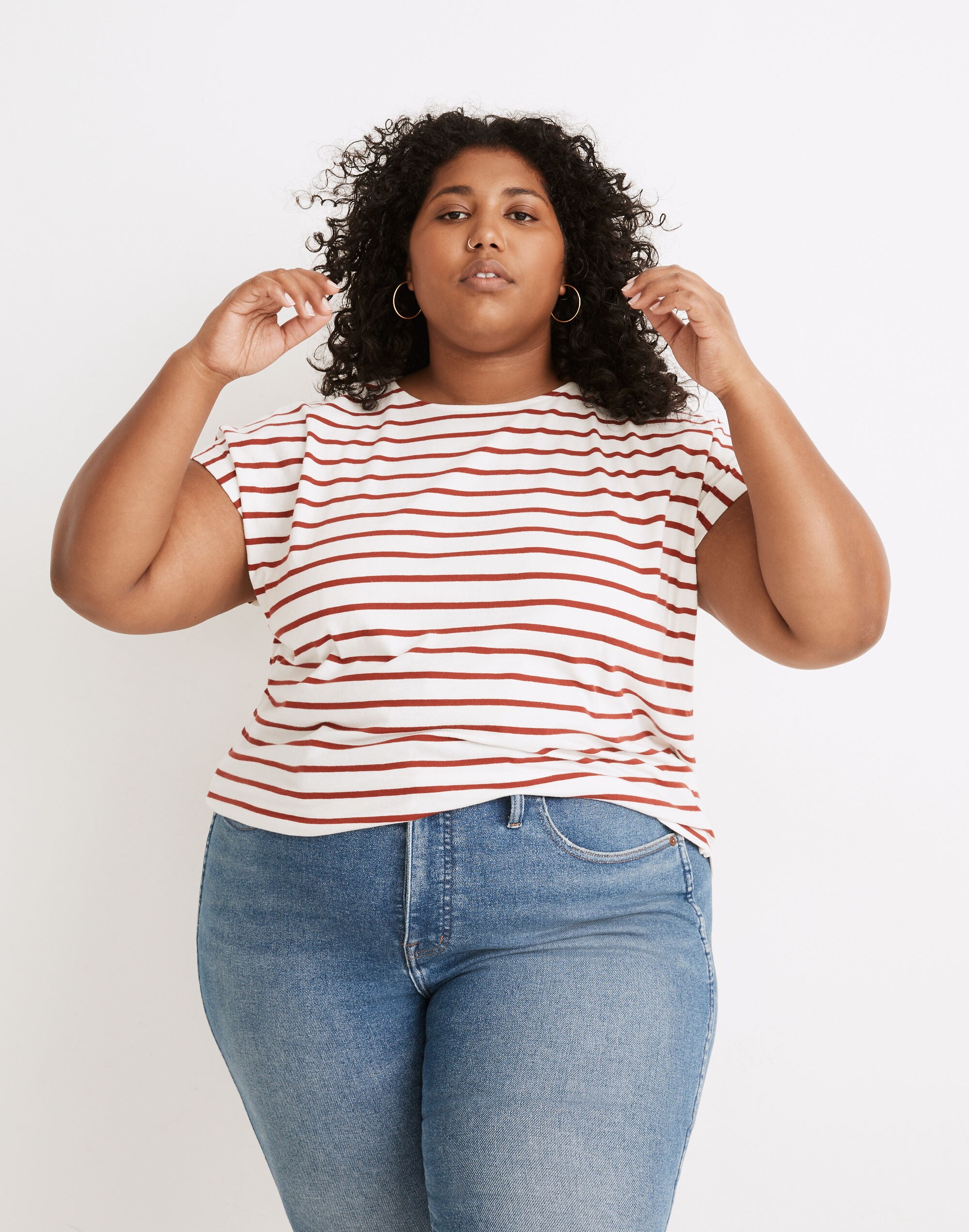 Plus Shoulder Tee in Stripe