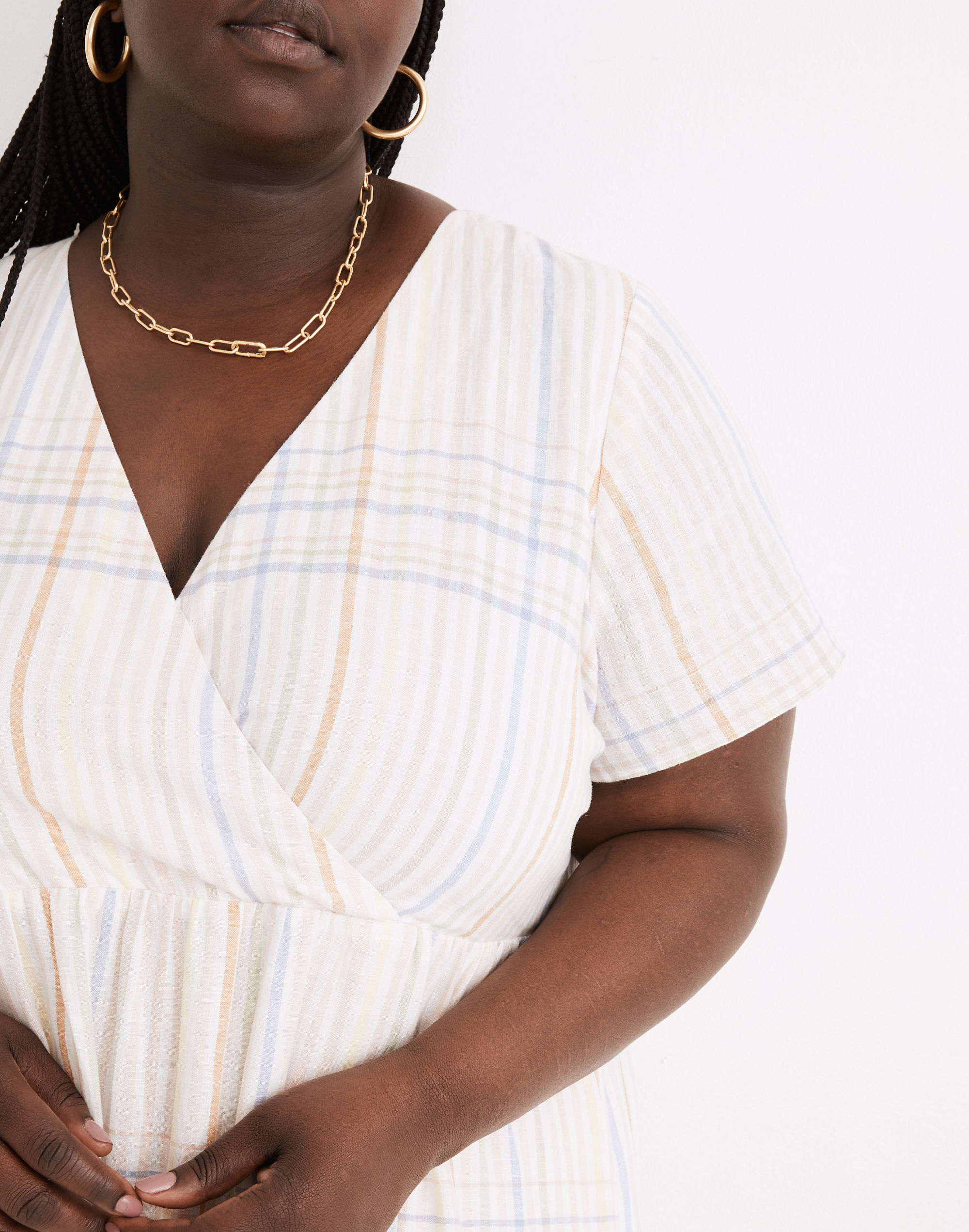 Plus Linen-Blend Clara Midi Dress in Plaid