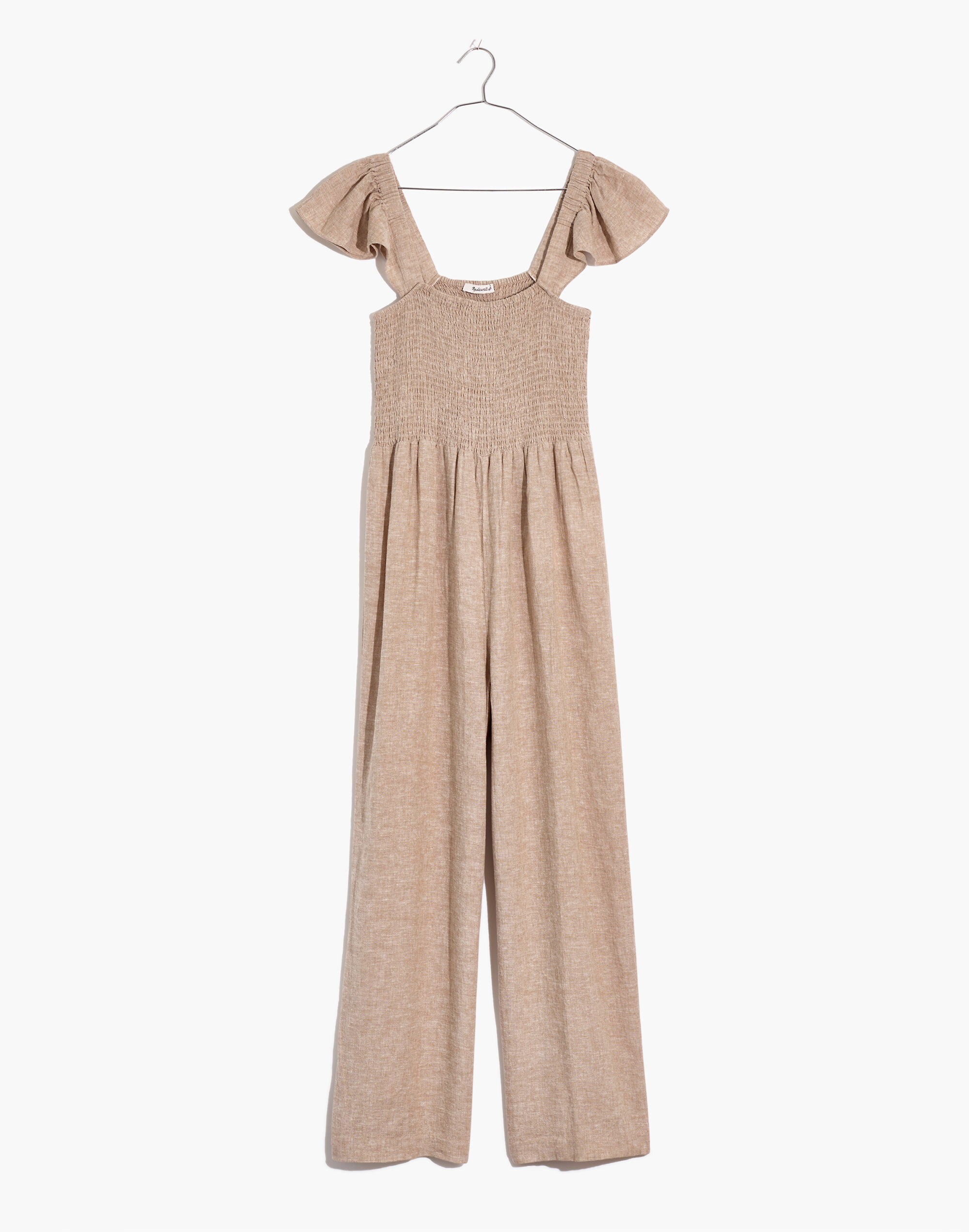 Plus Linen-Blend Lucie Smocked Wide-Leg Jumpsuit