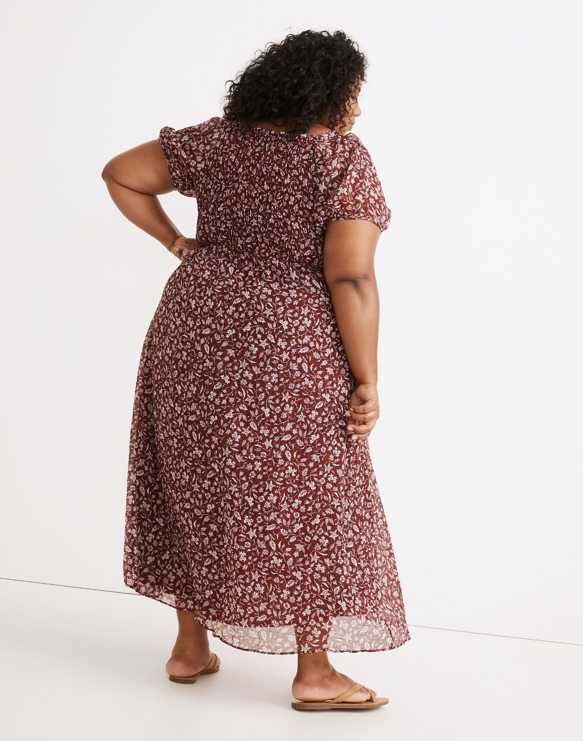 Plus Lucie Smocked Button-Front Midi Dress in Batik Vine