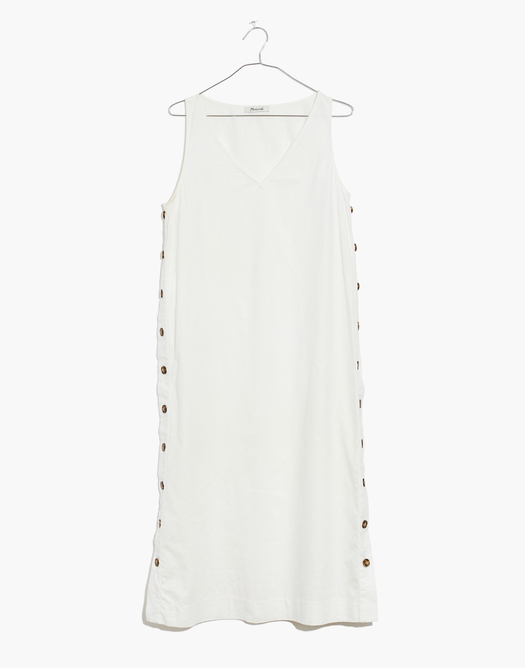 Plus Linen-Cotton Side-Button Midi Dress