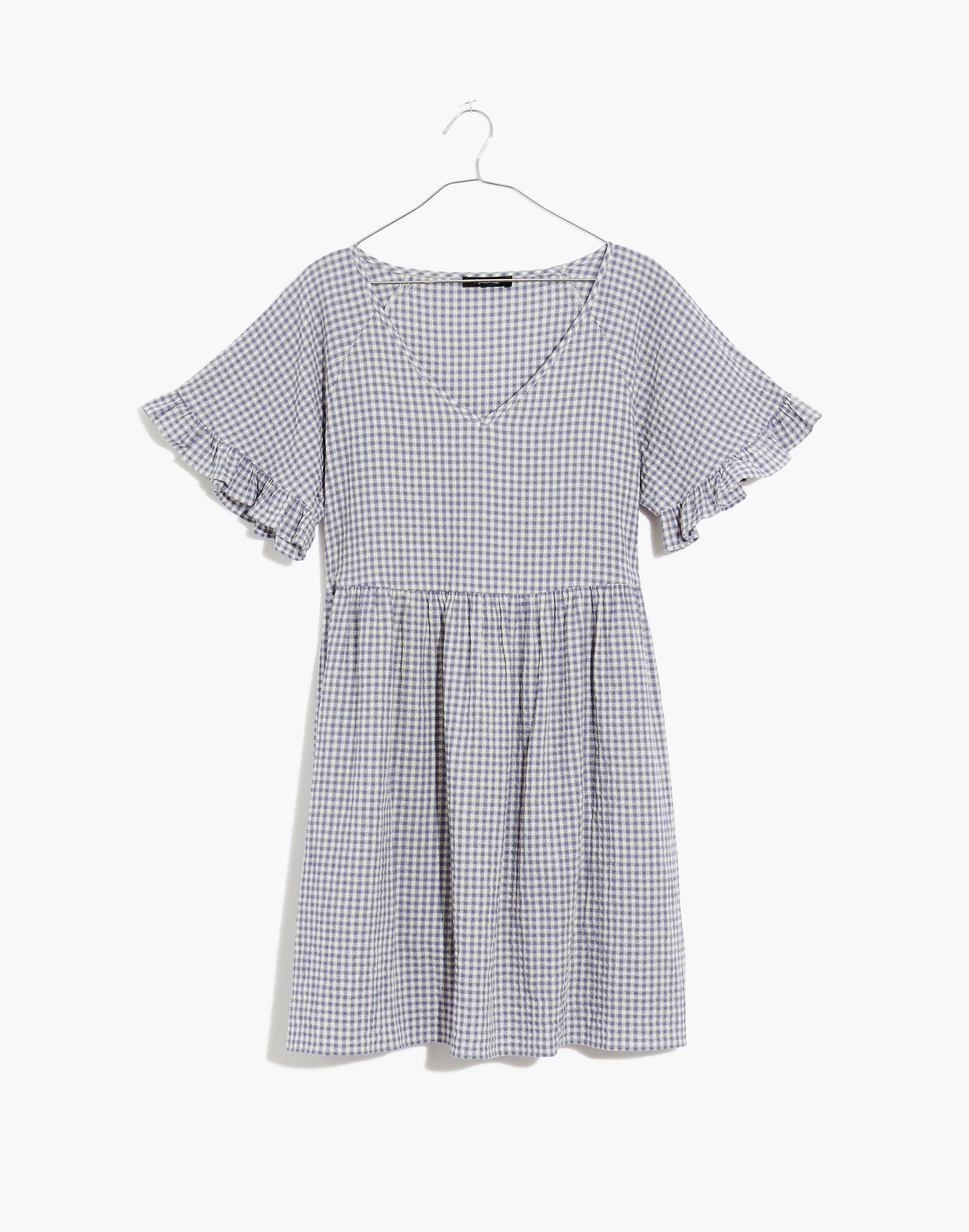 Plus Ruffle-Sleeve Babydoll Dress in Seersucker Gingham