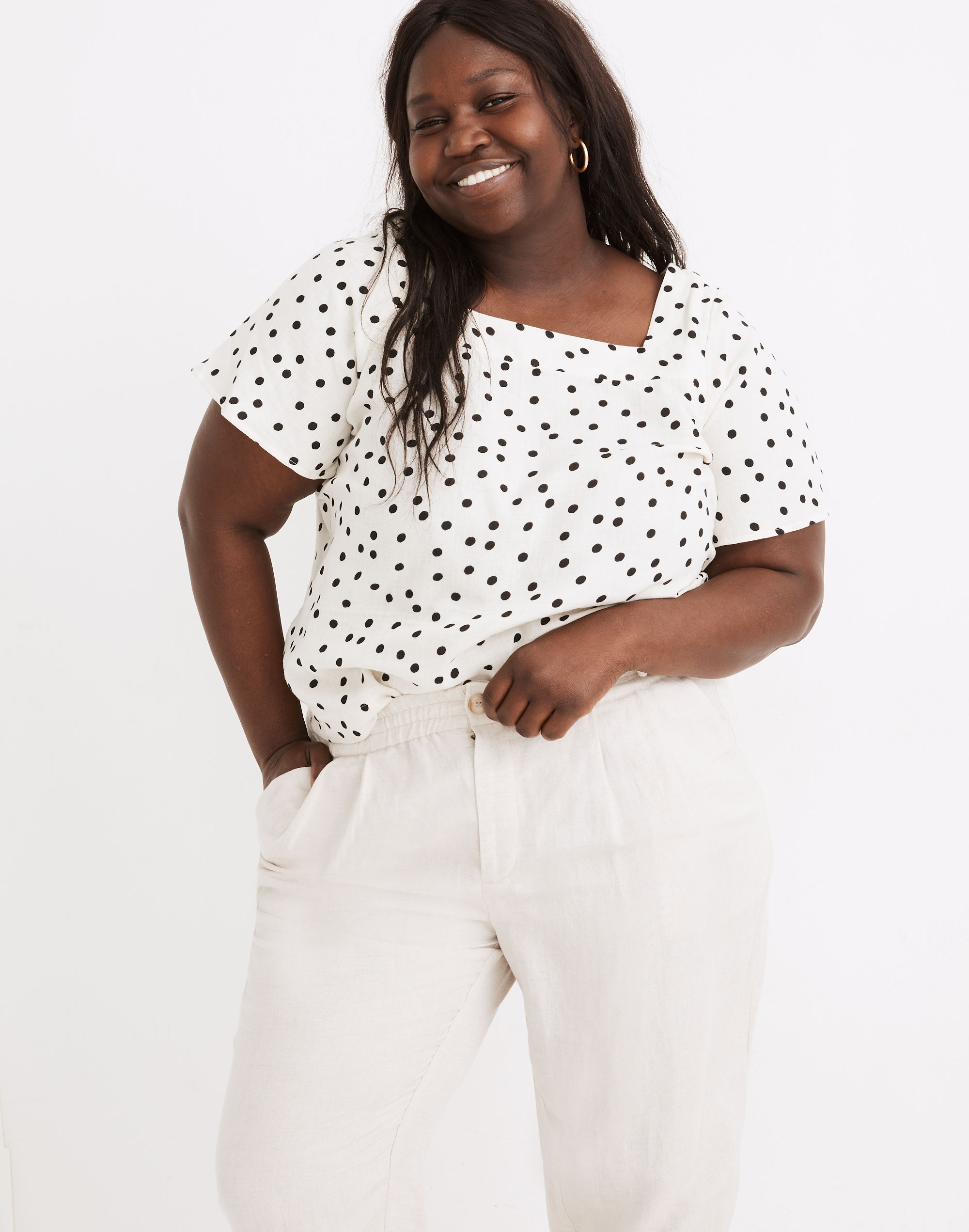 Plus Lightspun Harlow Square-Neck Top in Dot Toss