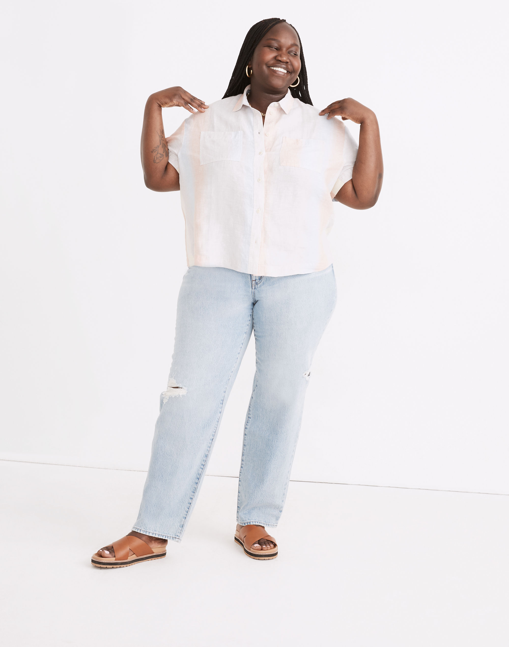 plus linen beachside shirt in ombr&eacute; stripe