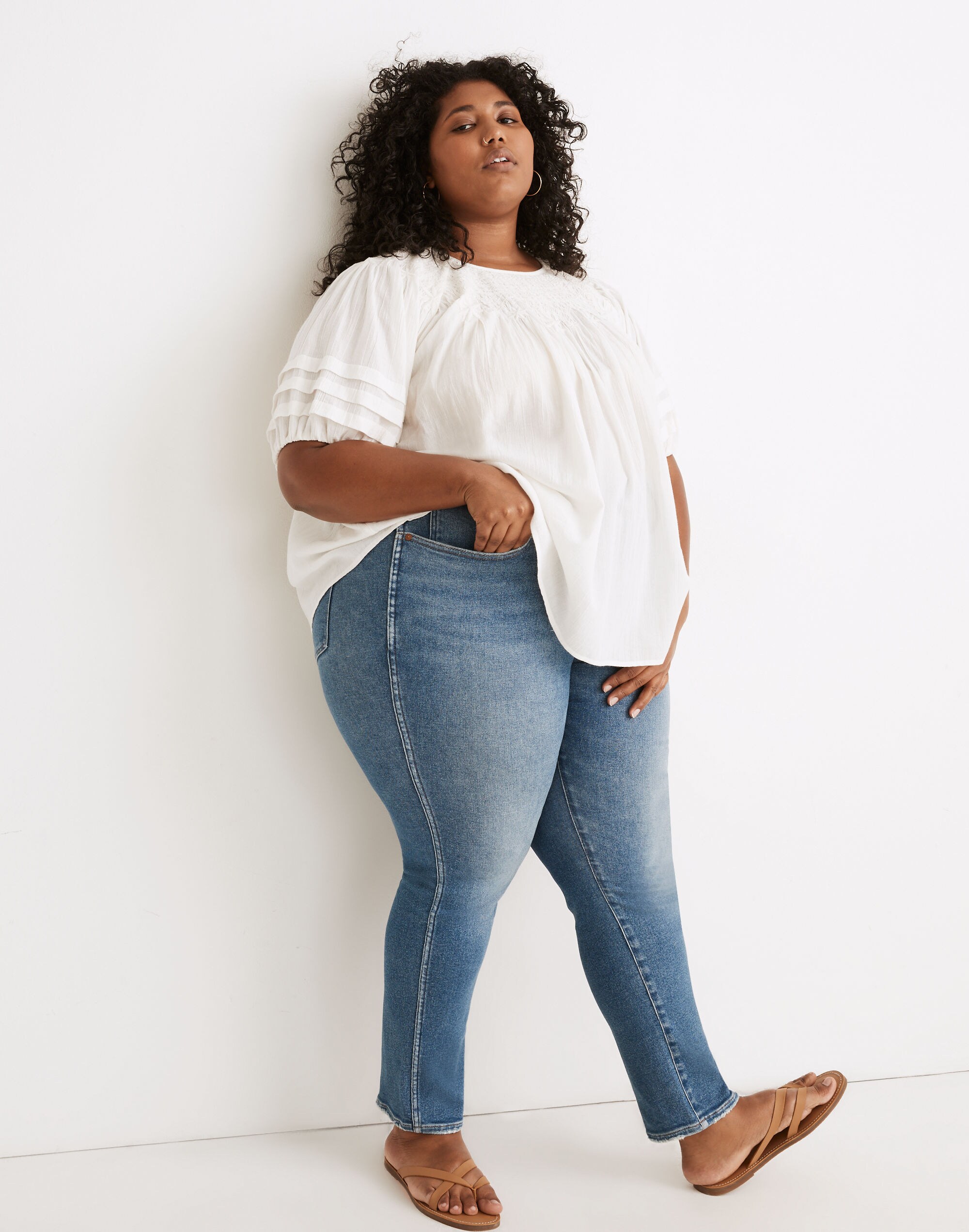 Plus Embroidered Smocked Top