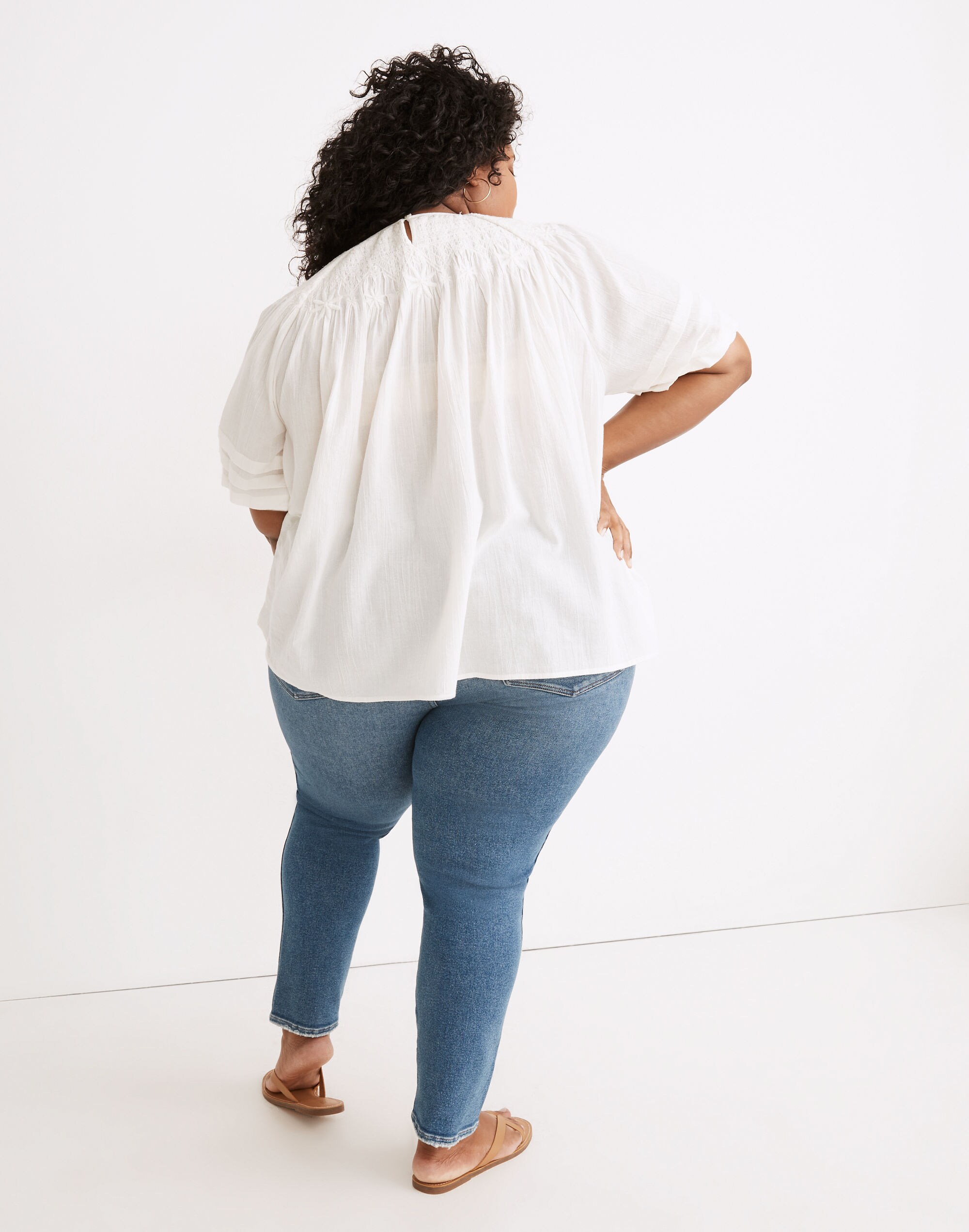 Plus Embroidered Smocked Top