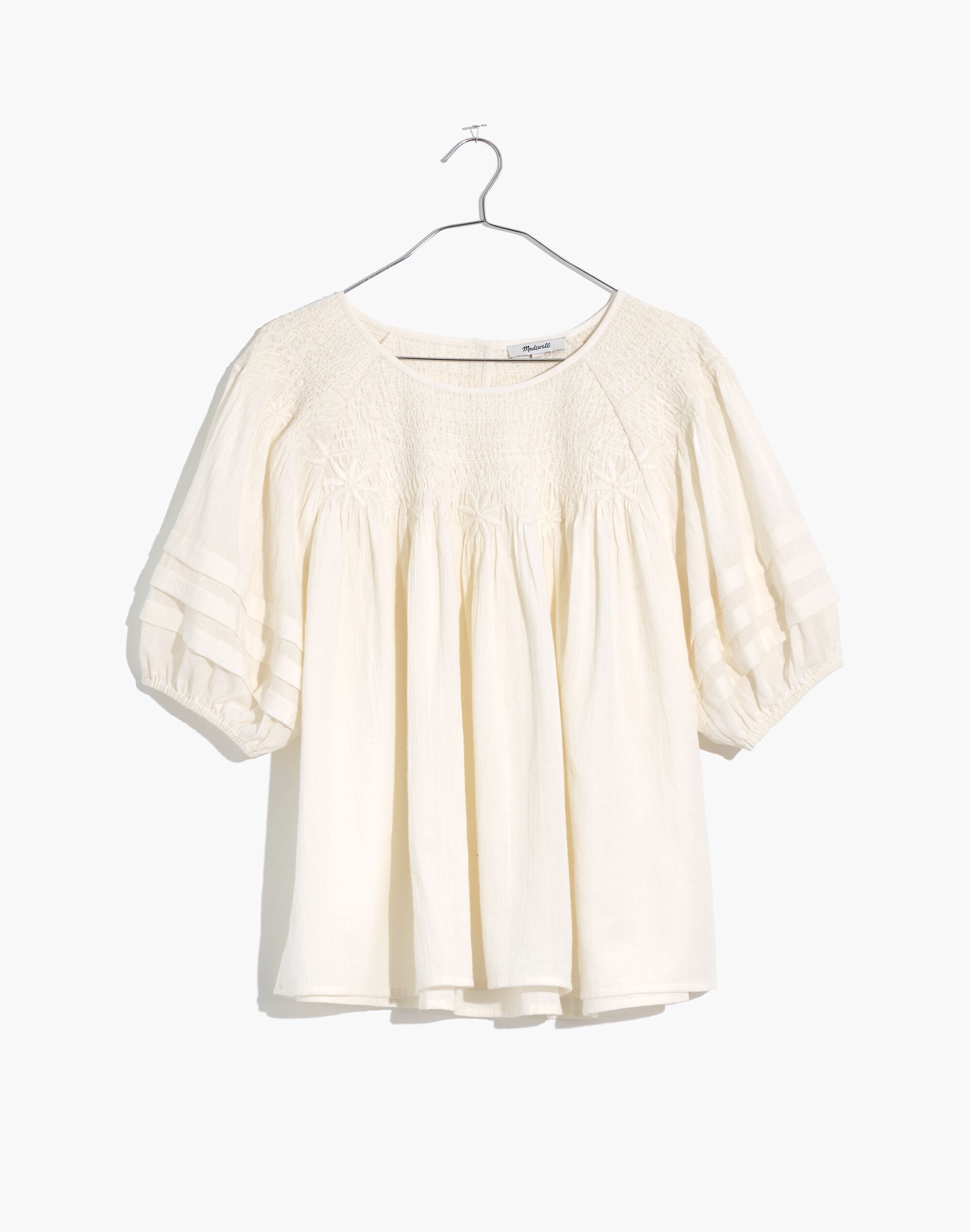 Plus Embroidered Smocked Top