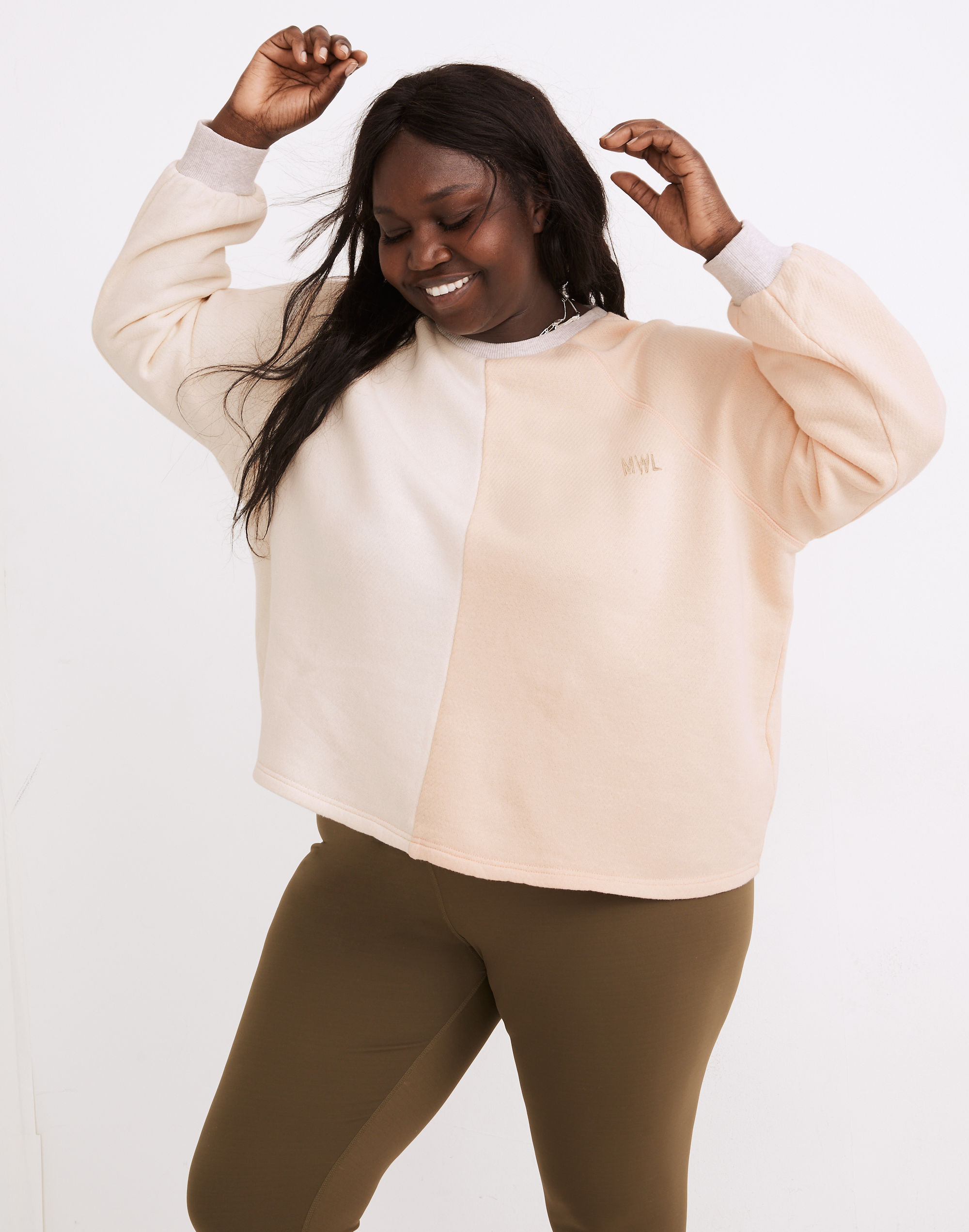 plus mwl airyterry colorblock crop sweatshirt
