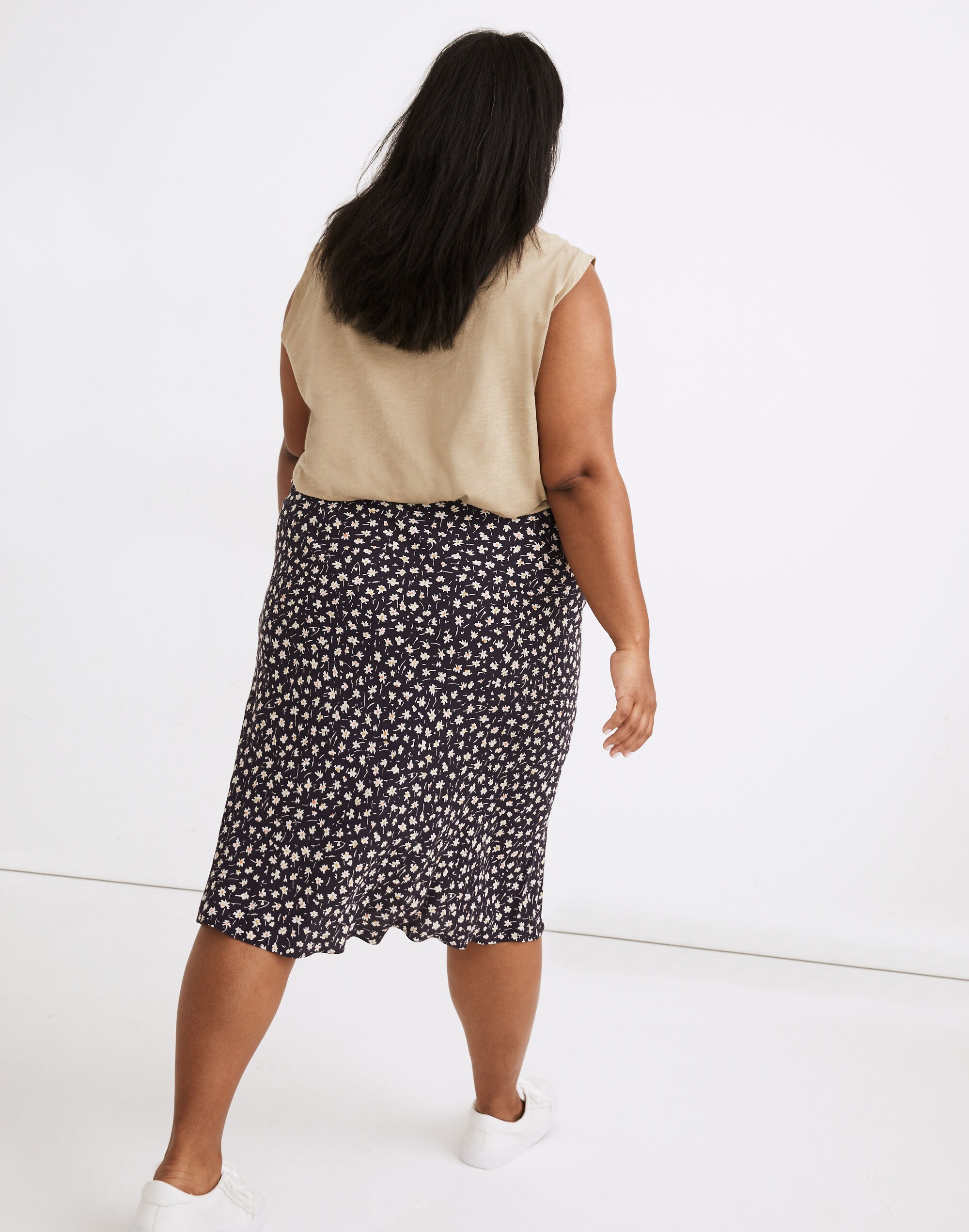 Plus Drawstring Midi Slip Skirt in Sweet Floral