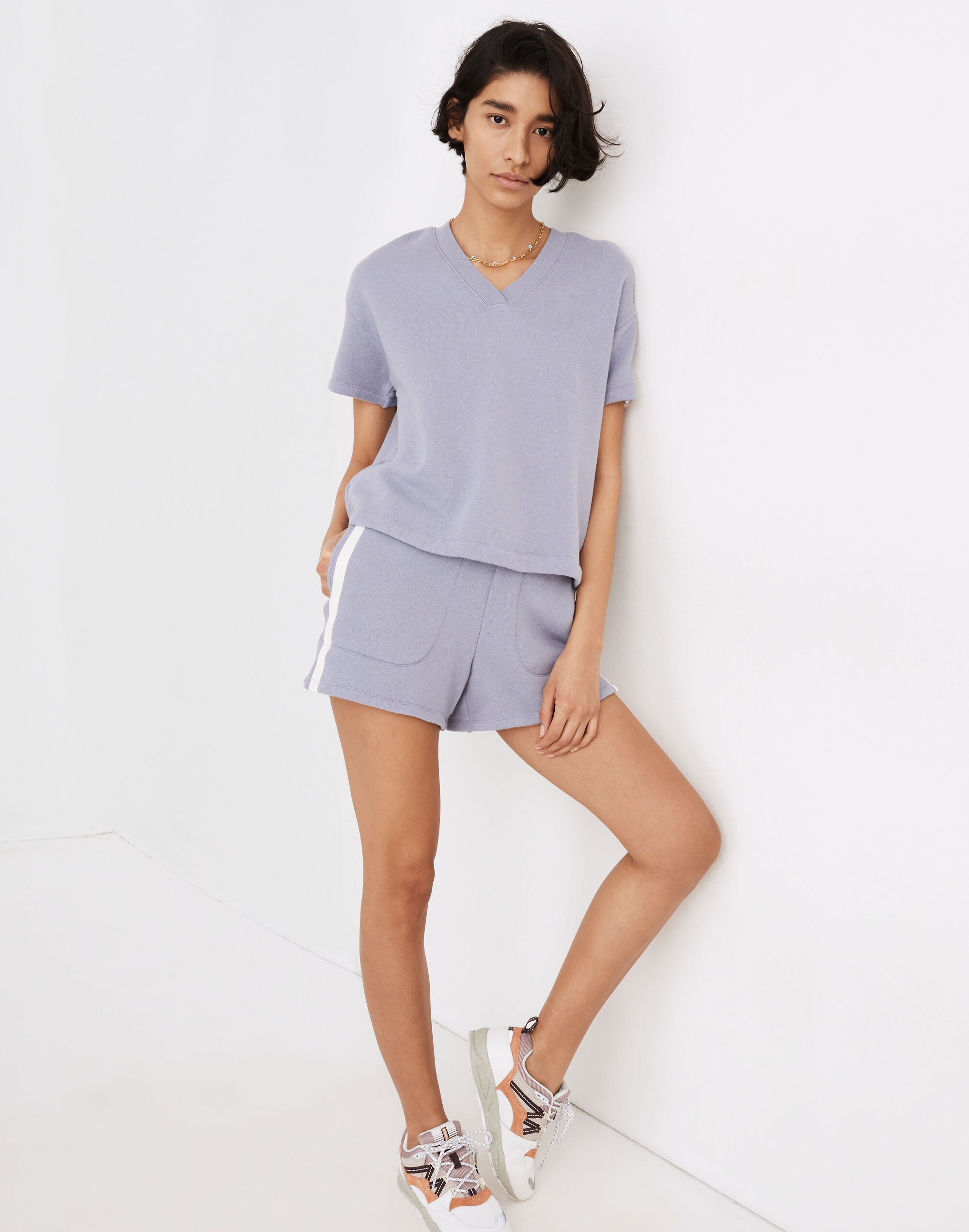 MWL Airyterry V-Neck Sweatshirt Tee: Varsity-Striped Edition