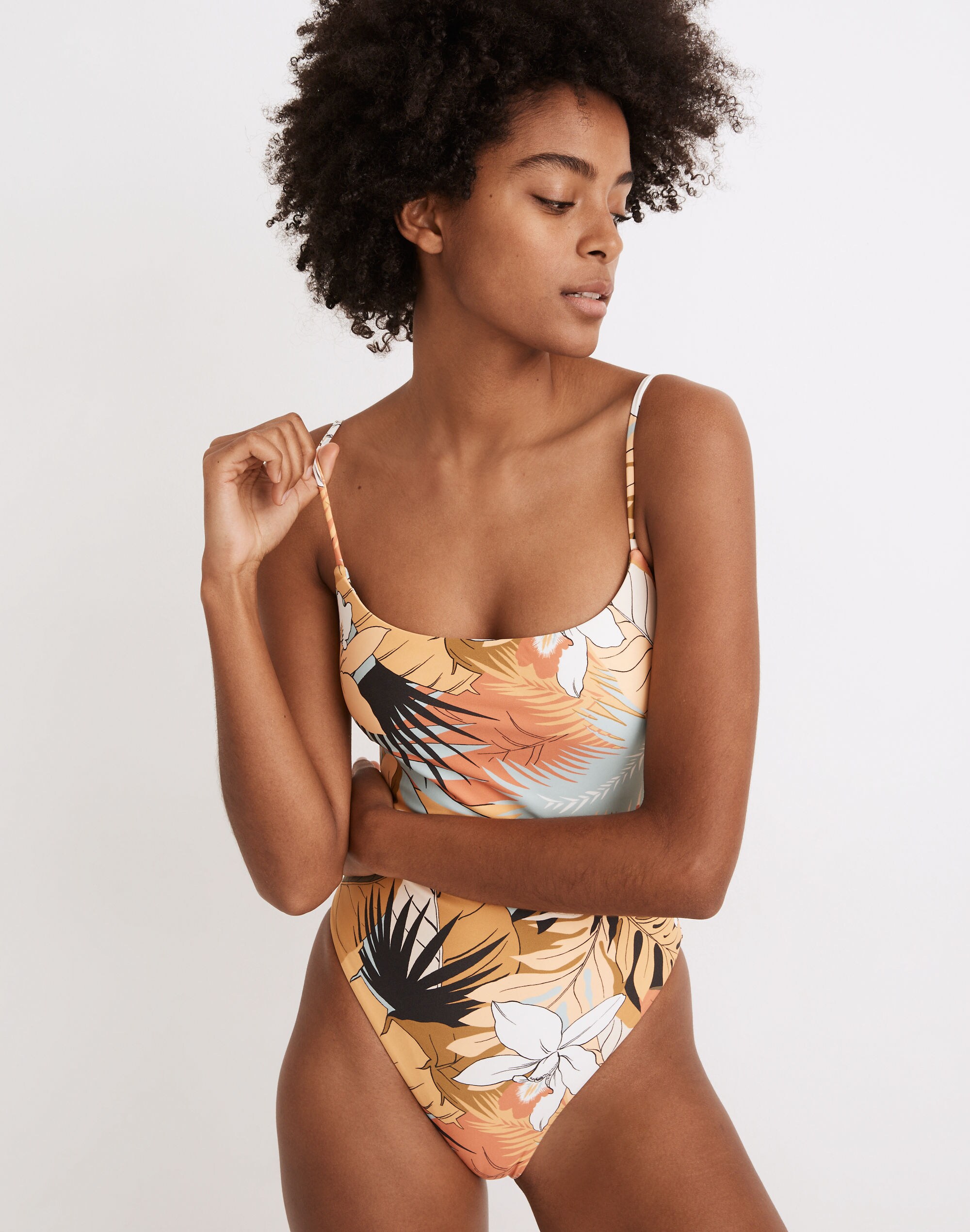 Madewell Second Wave Spaghetti-Strap One-Piece Swimsuit in Tropical Vacation