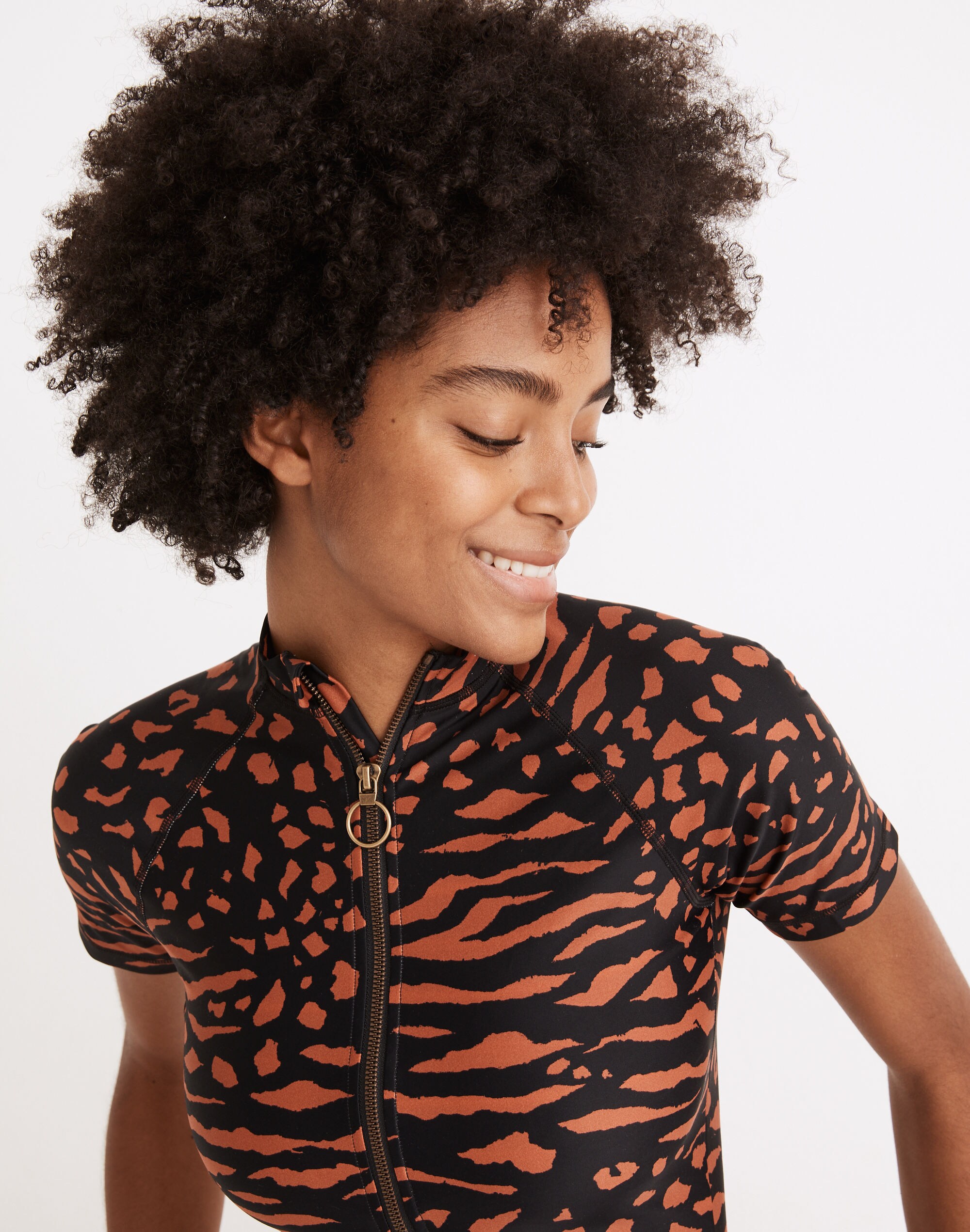 Madewell Second Wave Short-Sleeve Rash Guard in Animal Attraction