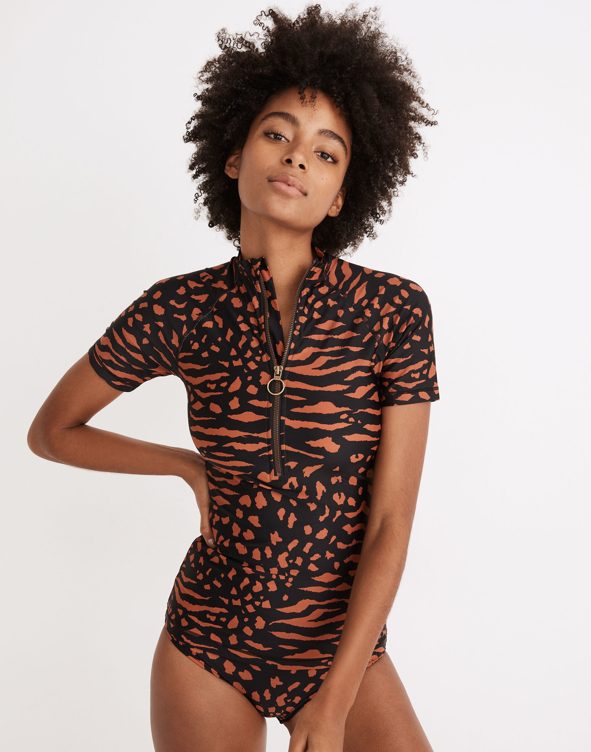 Madewell Second Wave Short-Sleeve Rash Guard in Animal Attraction