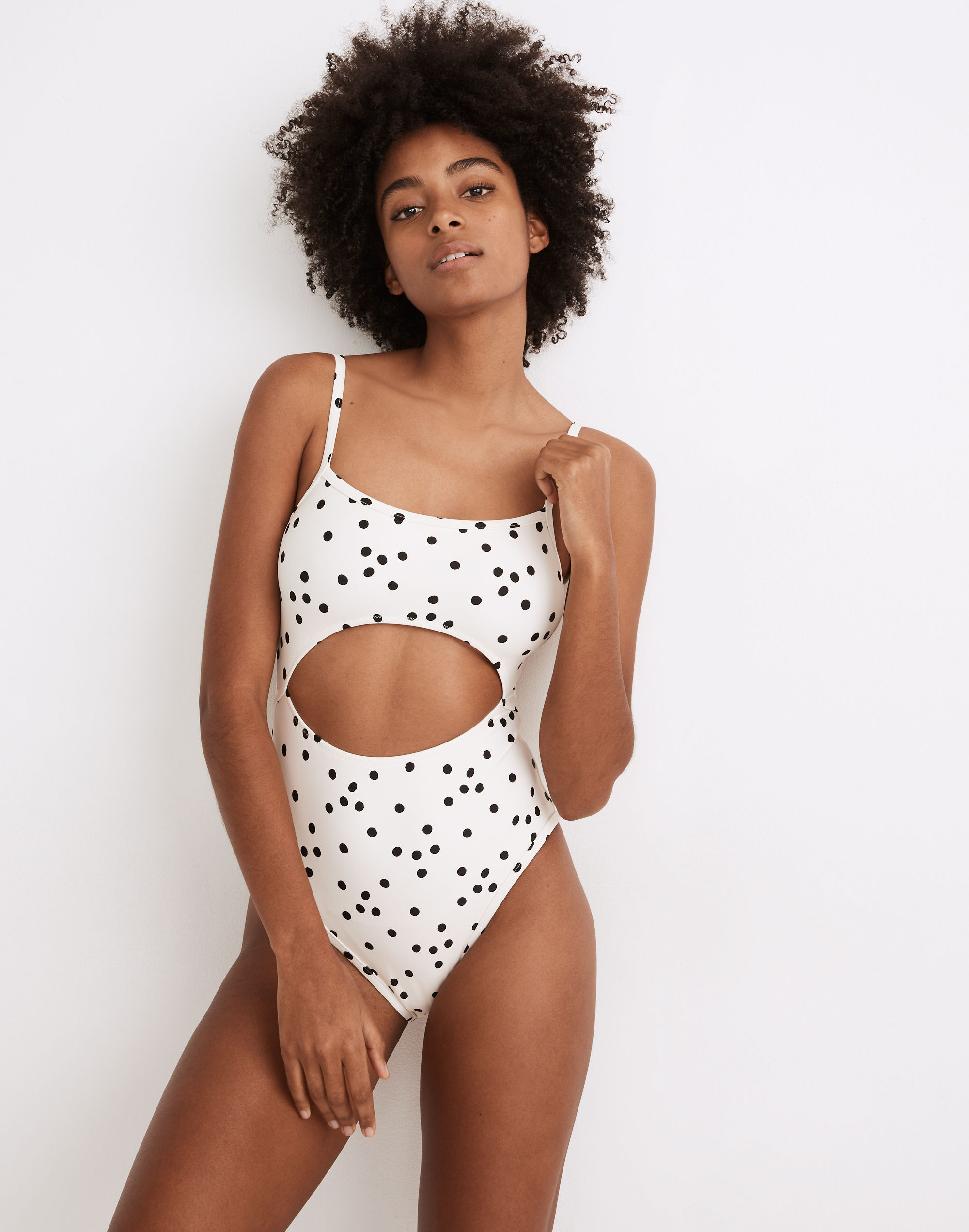 Madewell Second Wave Cutout One-Piece Swimsuit in Dot Toss