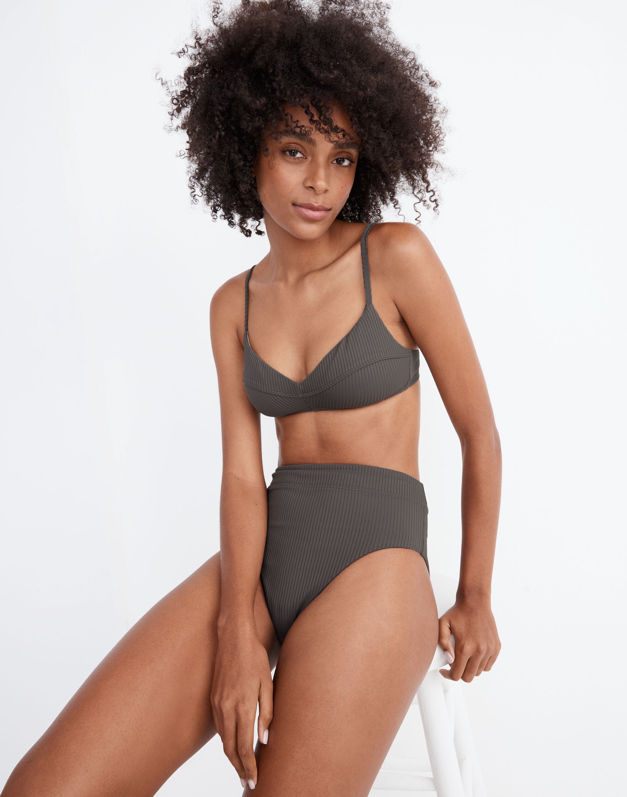 Madewell Second Wave Ribbed Retro Seamed Bikini Top