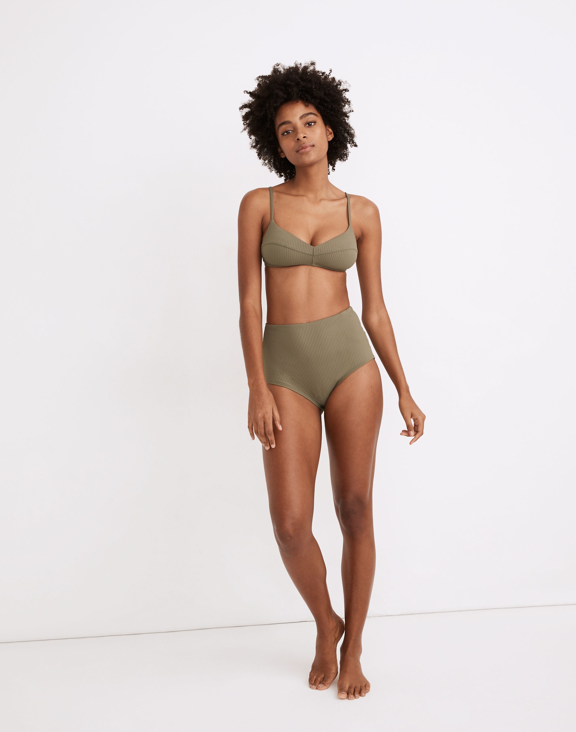 Madewell Second Wave Ribbed Retro High-Waisted Bikini Bottom