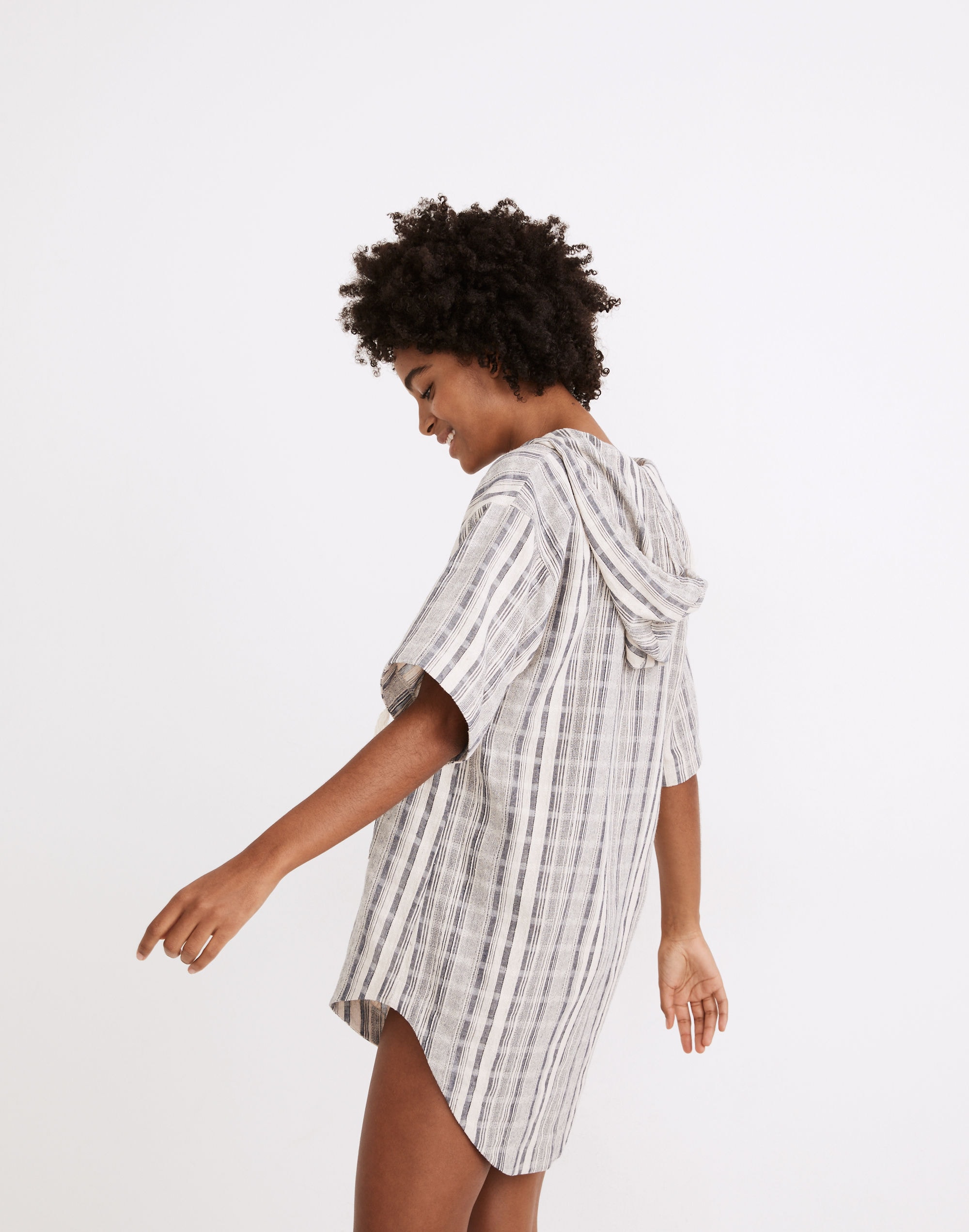 Hooded Cover-Up Tunic Dress in Stripe