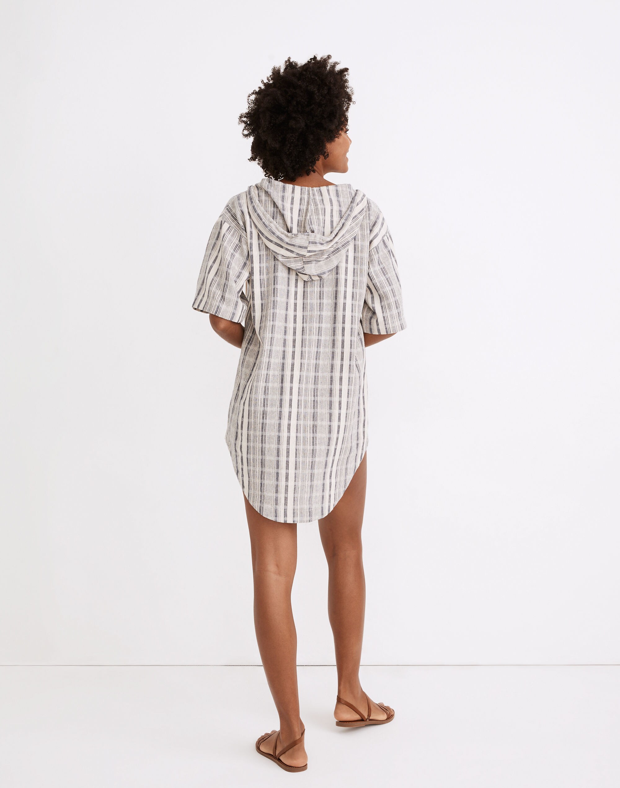 Hooded Cover-Up Tunic Dress in Stripe