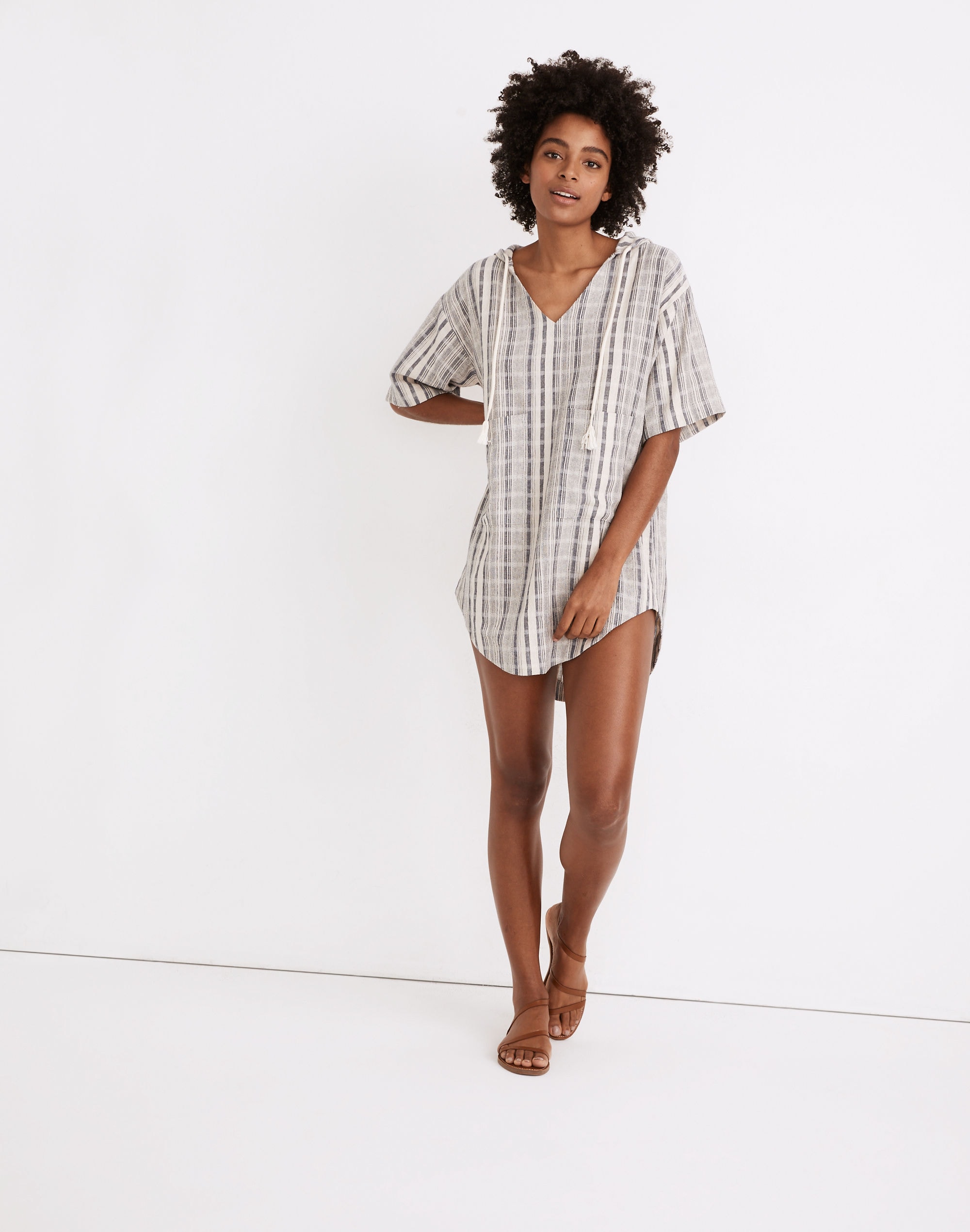 Hooded Cover-Up Tunic Dress in Stripe