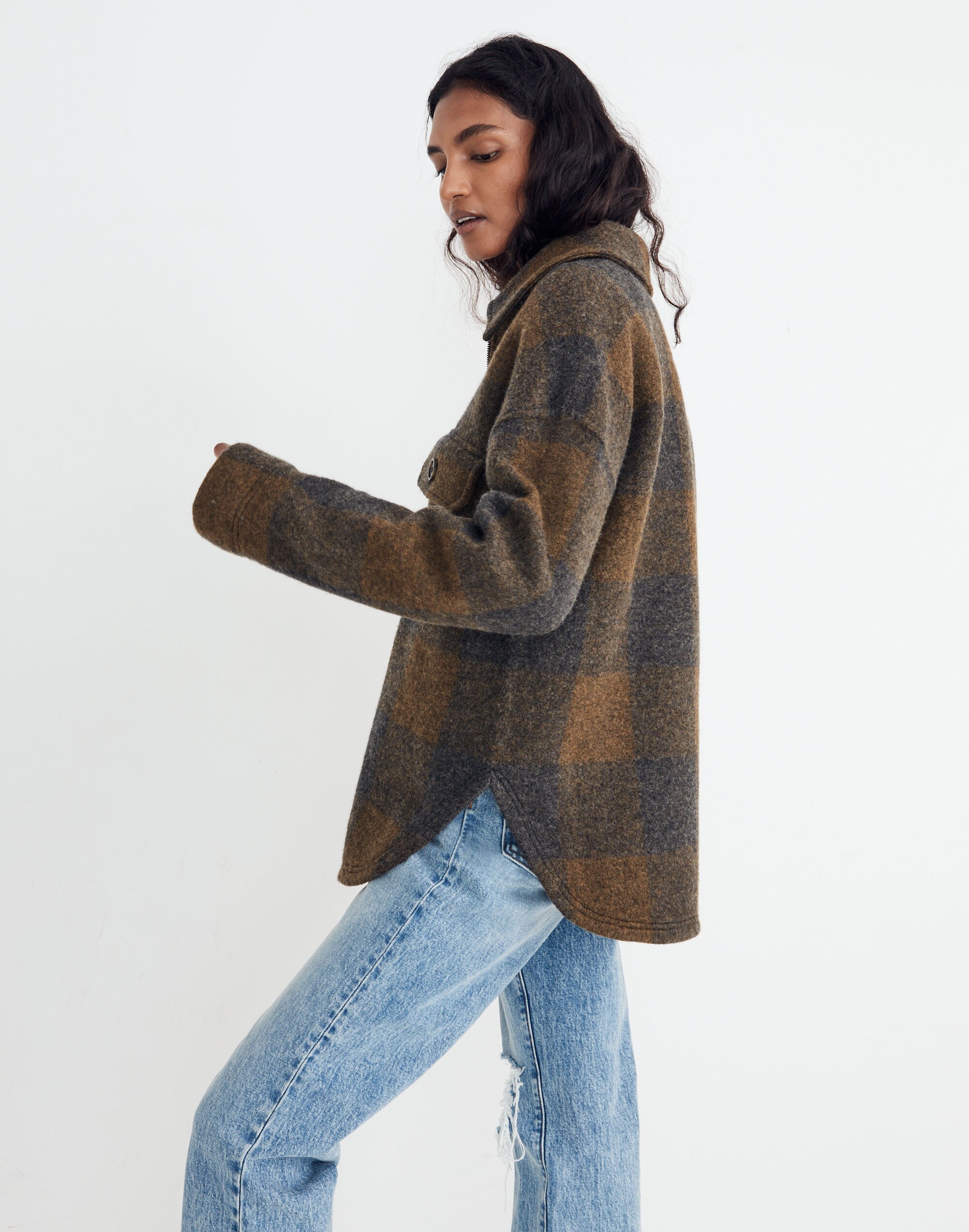 Boiled Wool Half-Zip Popover Sweater in Buffalo Check