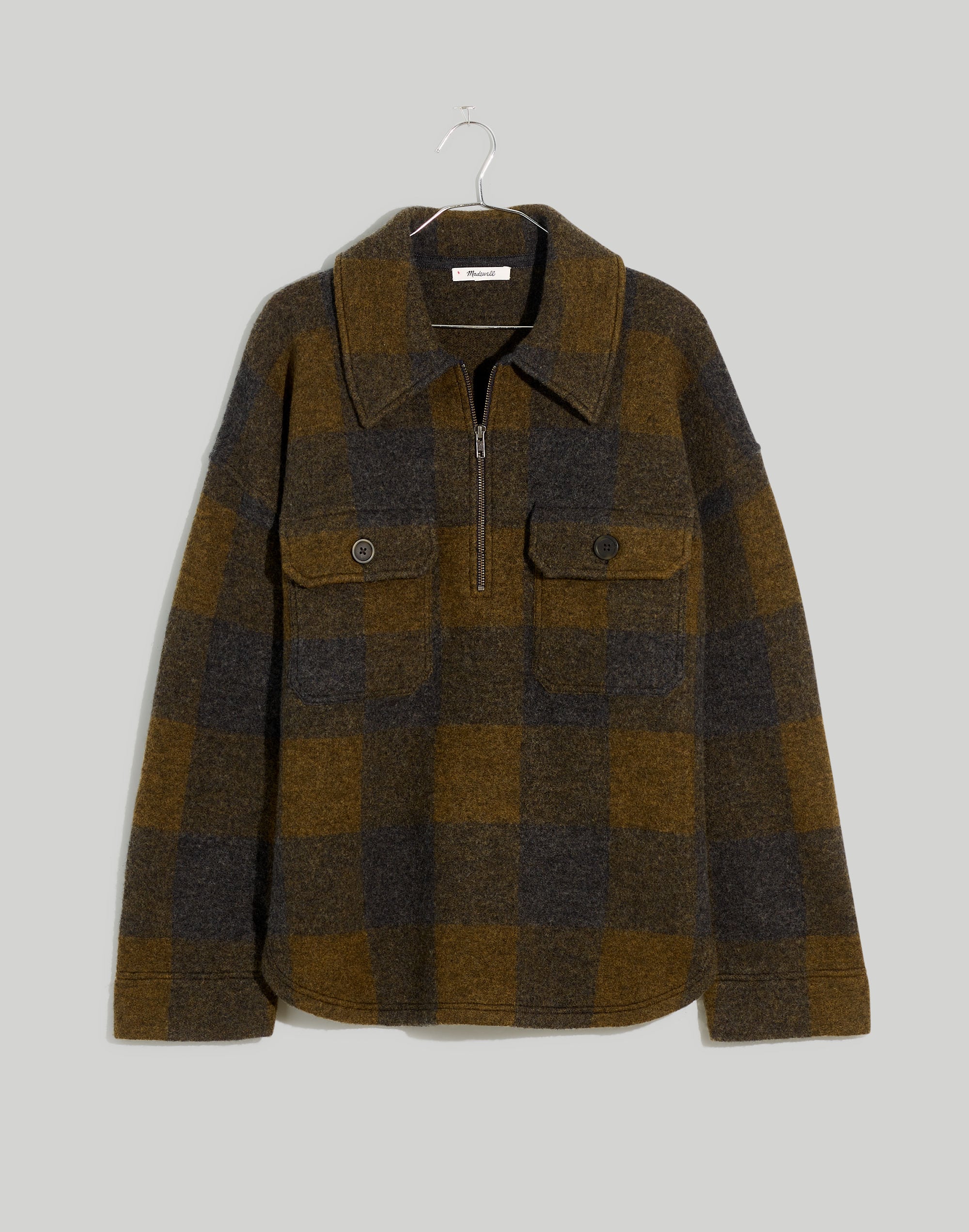 Boiled Wool Half-Zip Popover Sweater in Buffalo Check