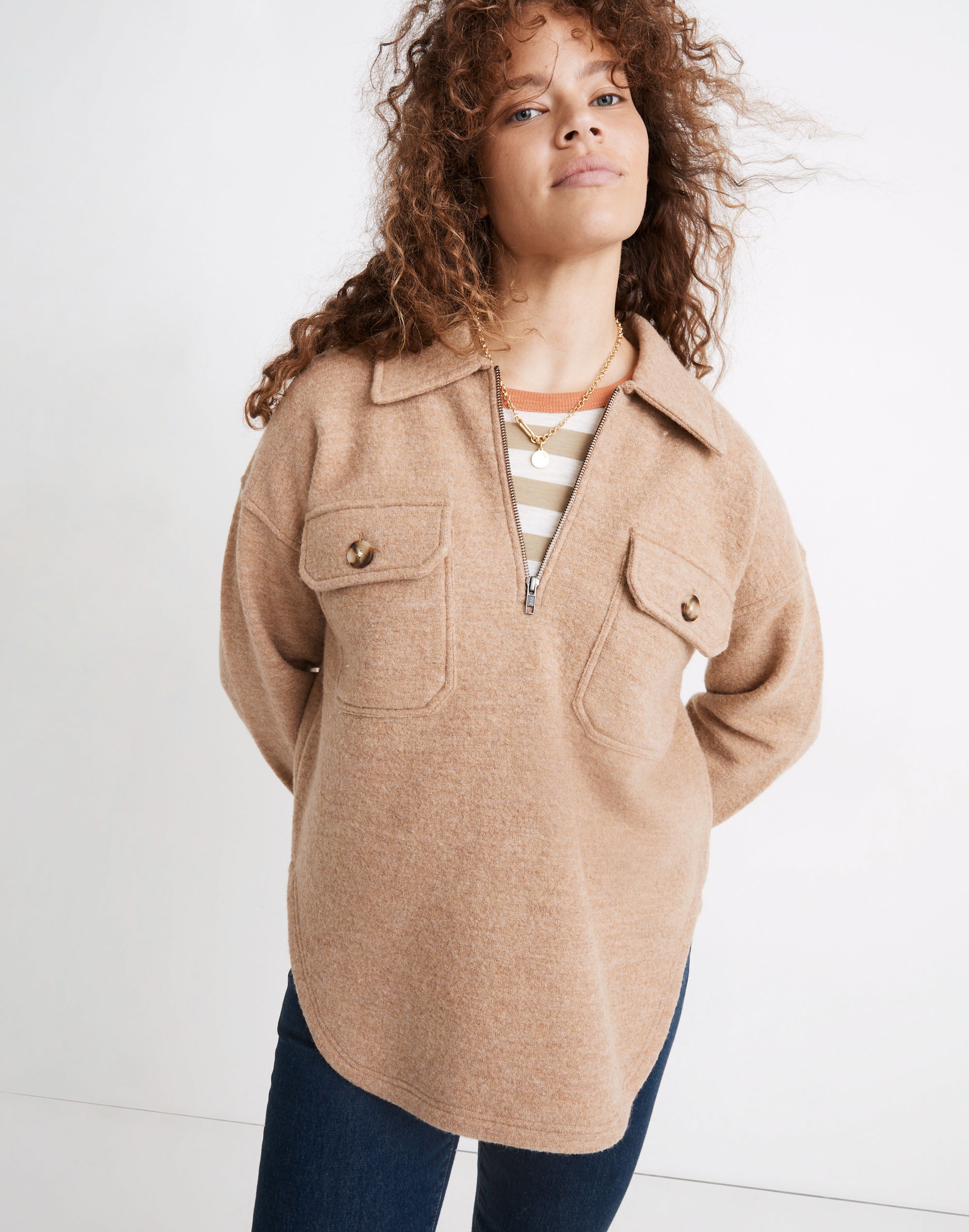 Boiled Wool Half-Zip Popover Sweater