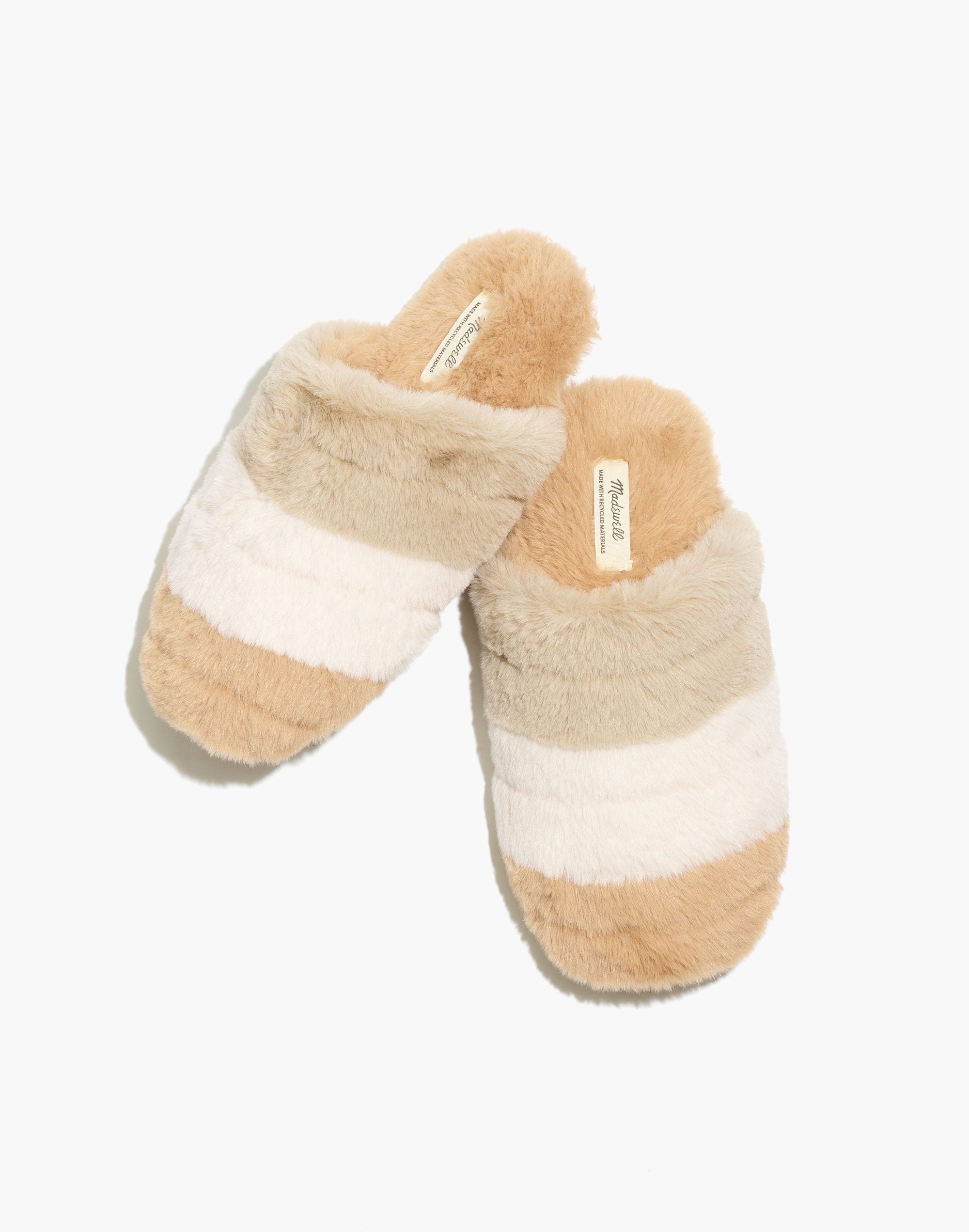 Colorblock Quilted Scuff Slippers in Recycled Faux Fur