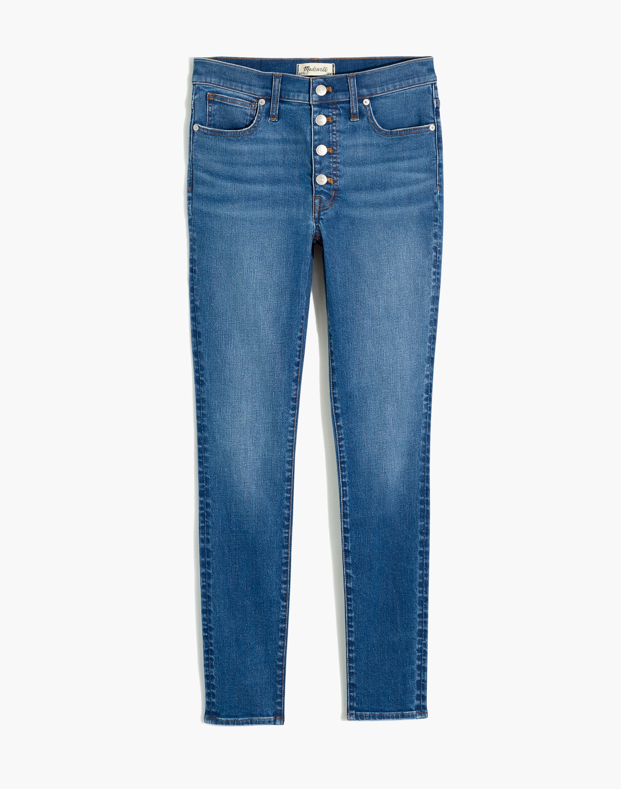 Petite 9" Mid-Rise Skinny Jeans in Varney Wash: Button-Front Edition