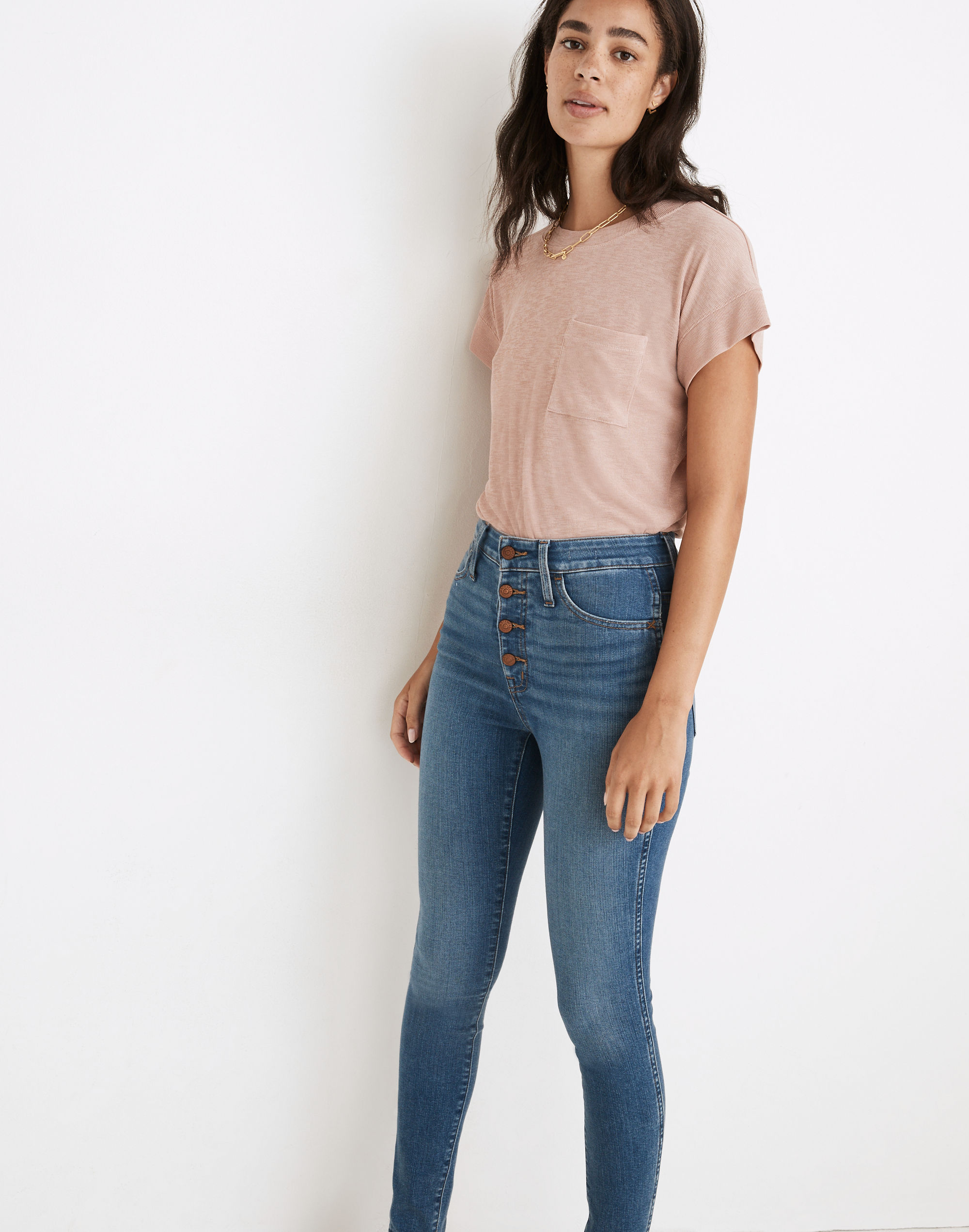 Tall Curvy Roadtripper Supersoft Skinny Jeans in Monroe Wash: Button-Front Edition