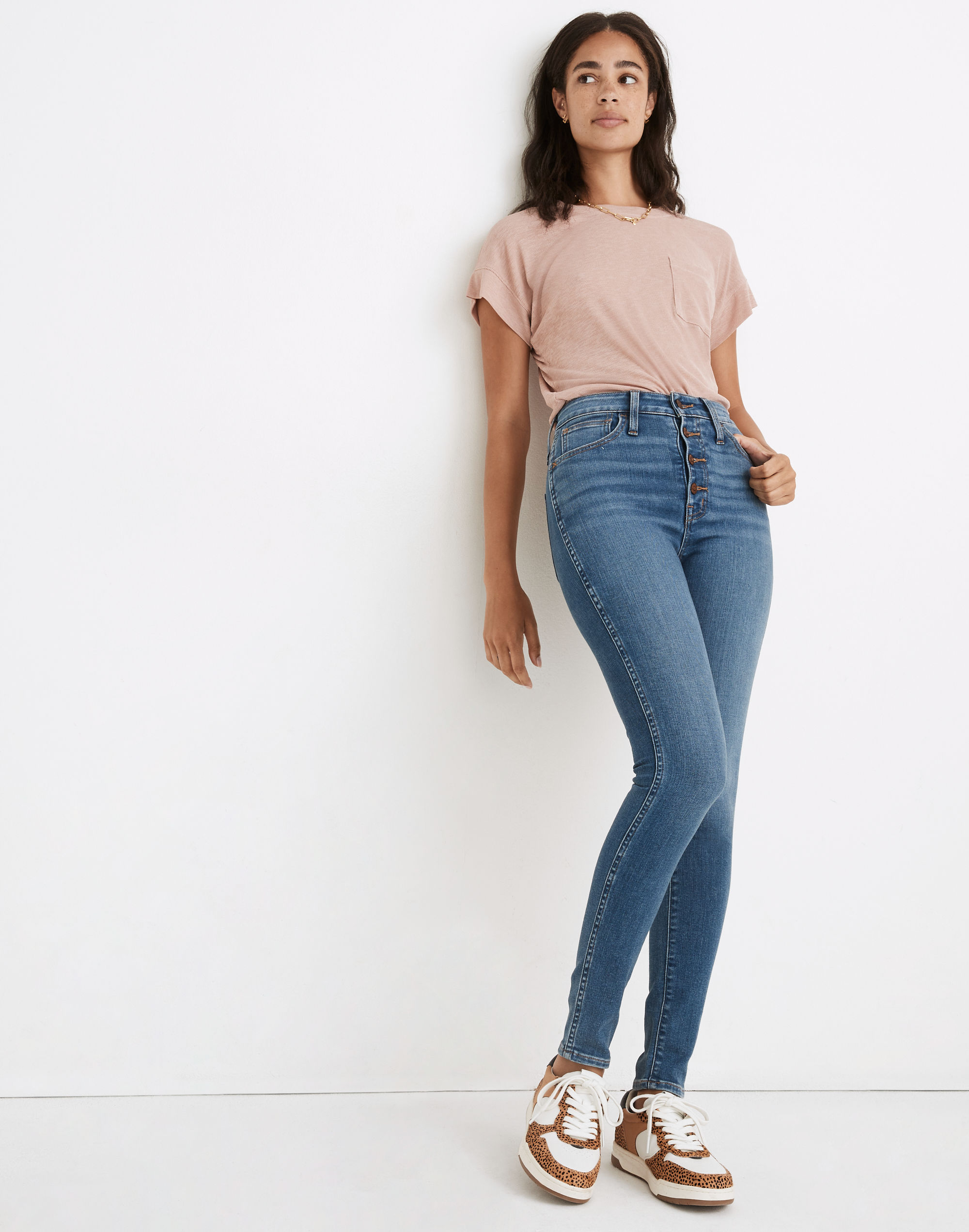 Tall Curvy Roadtripper Supersoft Skinny Jeans in Monroe Wash: Button-Front Edition