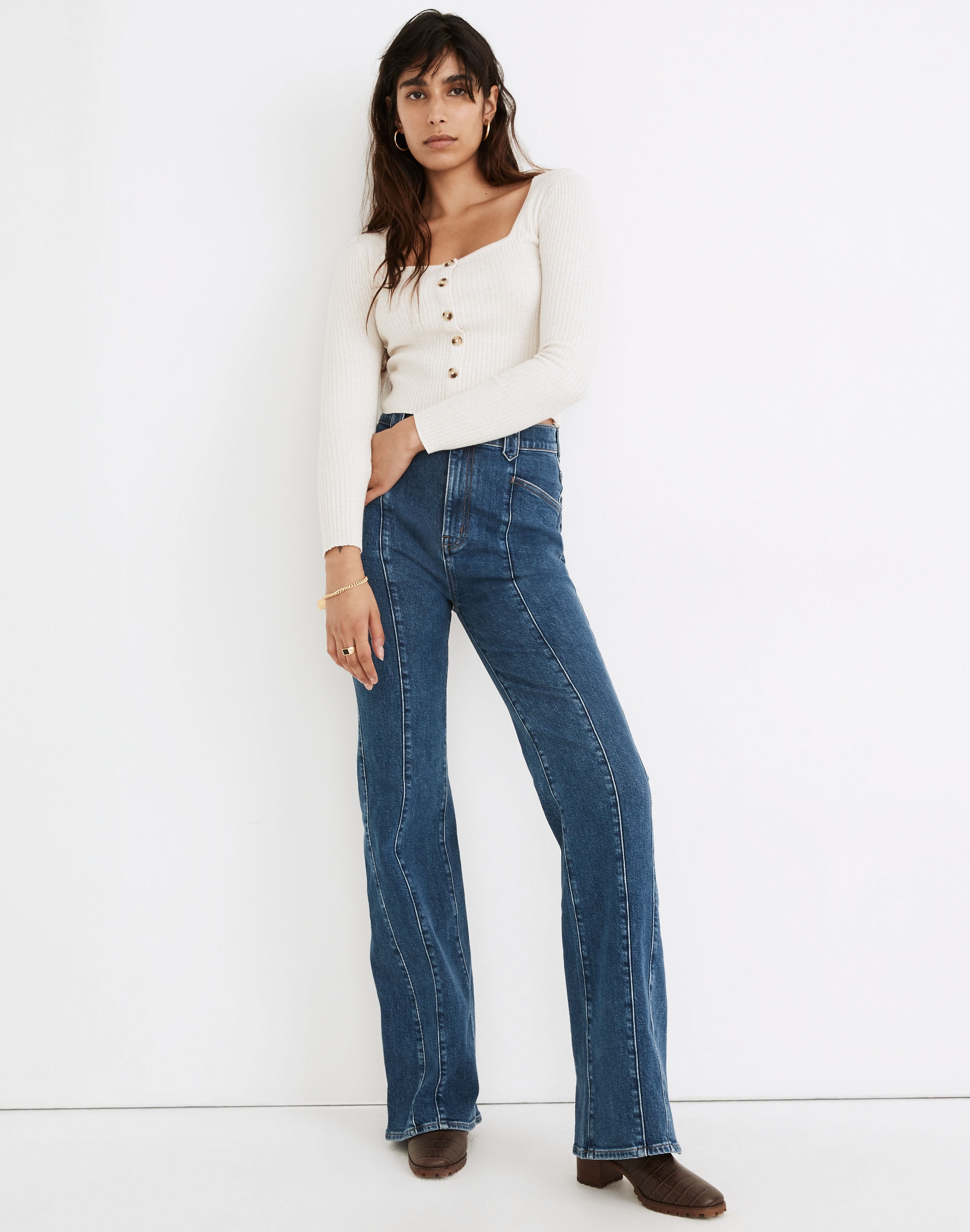 11" High-Rise Flare Jeans in Marcy Wash: Seamed Edition