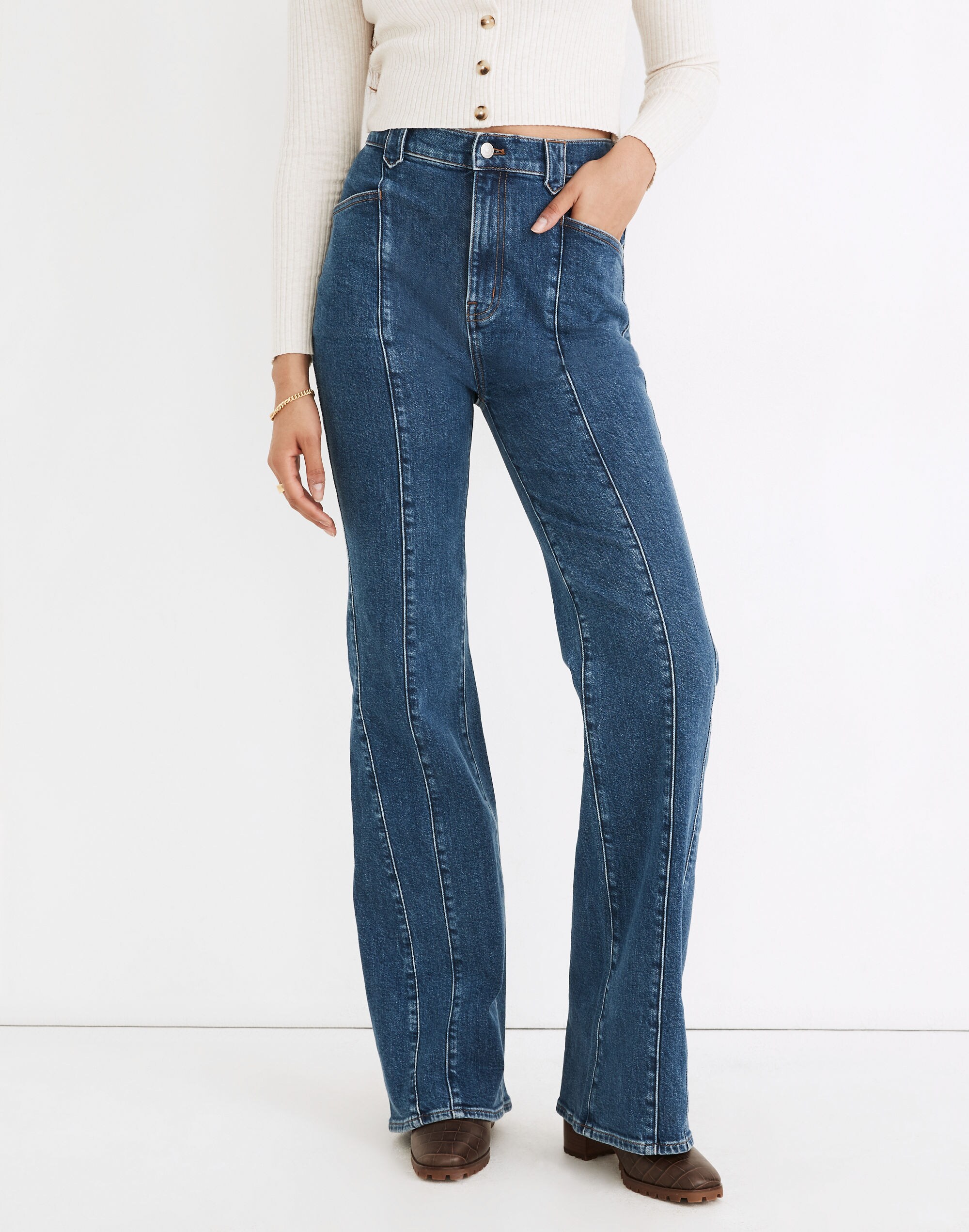 11" High-Rise Flare Jeans in Marcy Wash: Seamed Edition