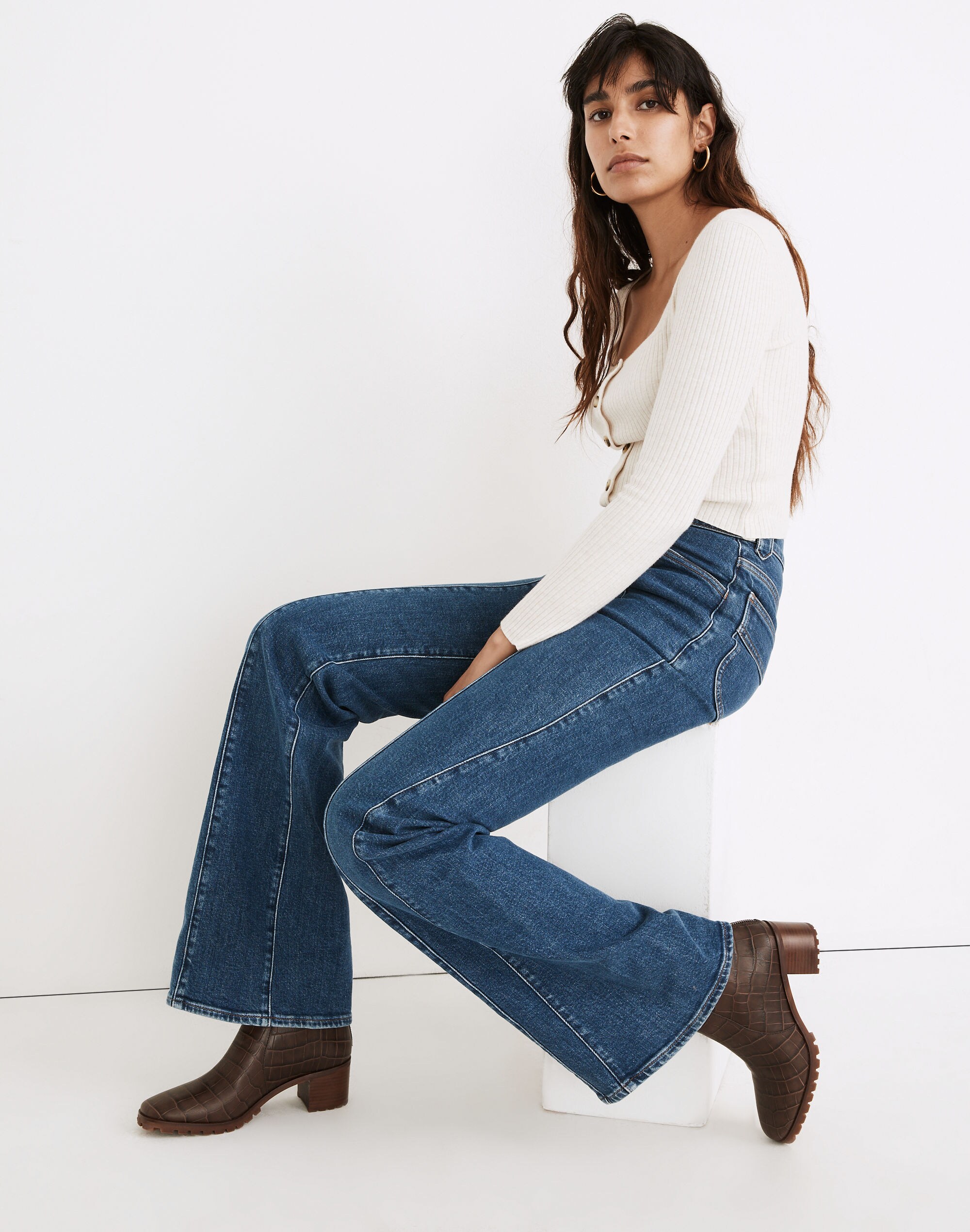 11" High-Rise Flare Jeans in Marcy Wash: Seamed Edition
