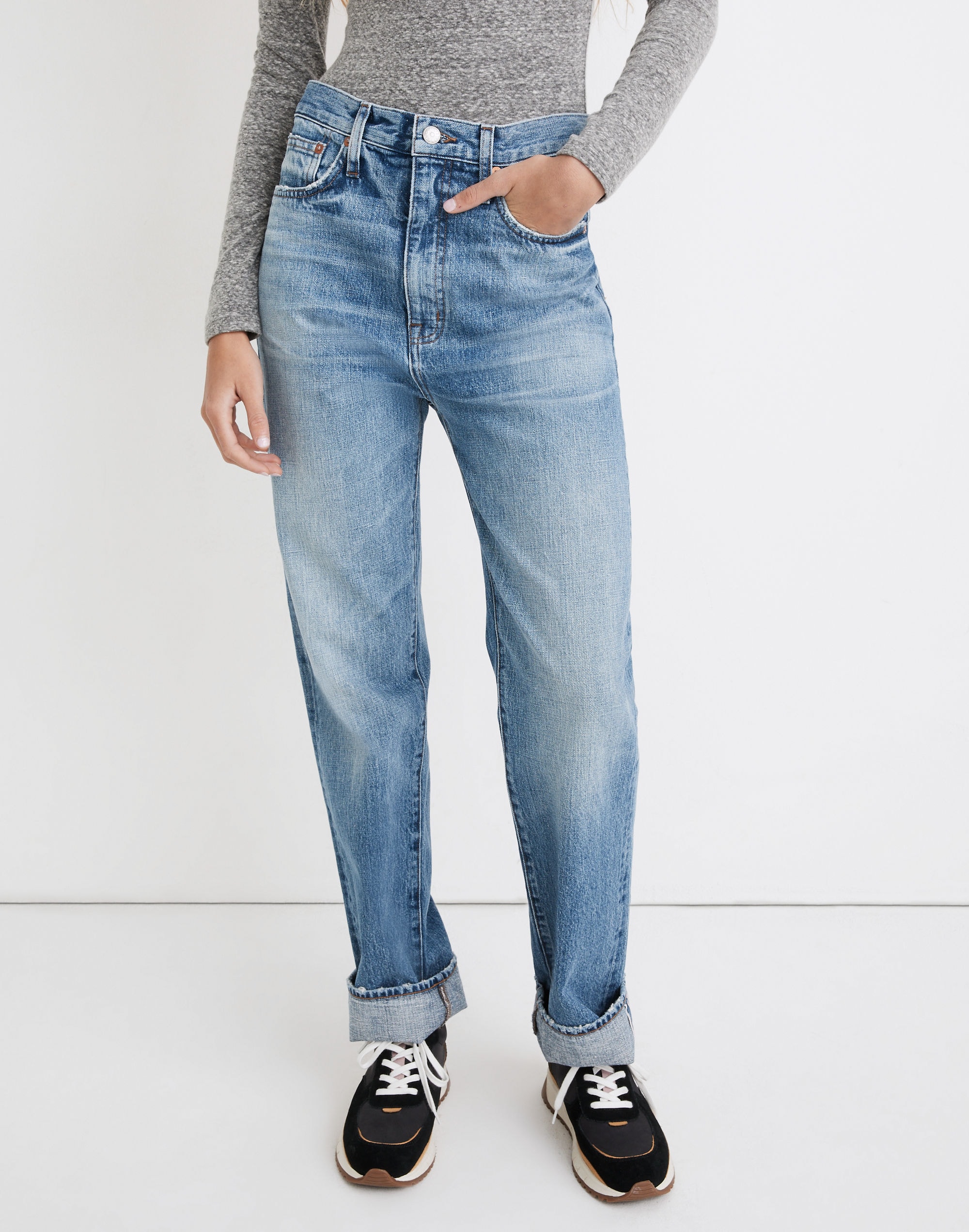 Rivet &amp; Thread Selvedge High-Rise Straight Full-Length Jeans in Maxdale Wash
