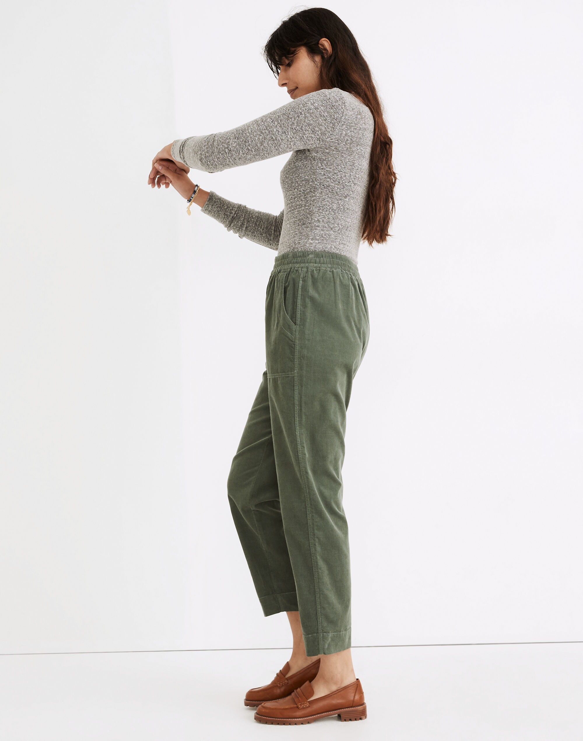 Tapered Huston Pull-On Crop Pants in Corduroy