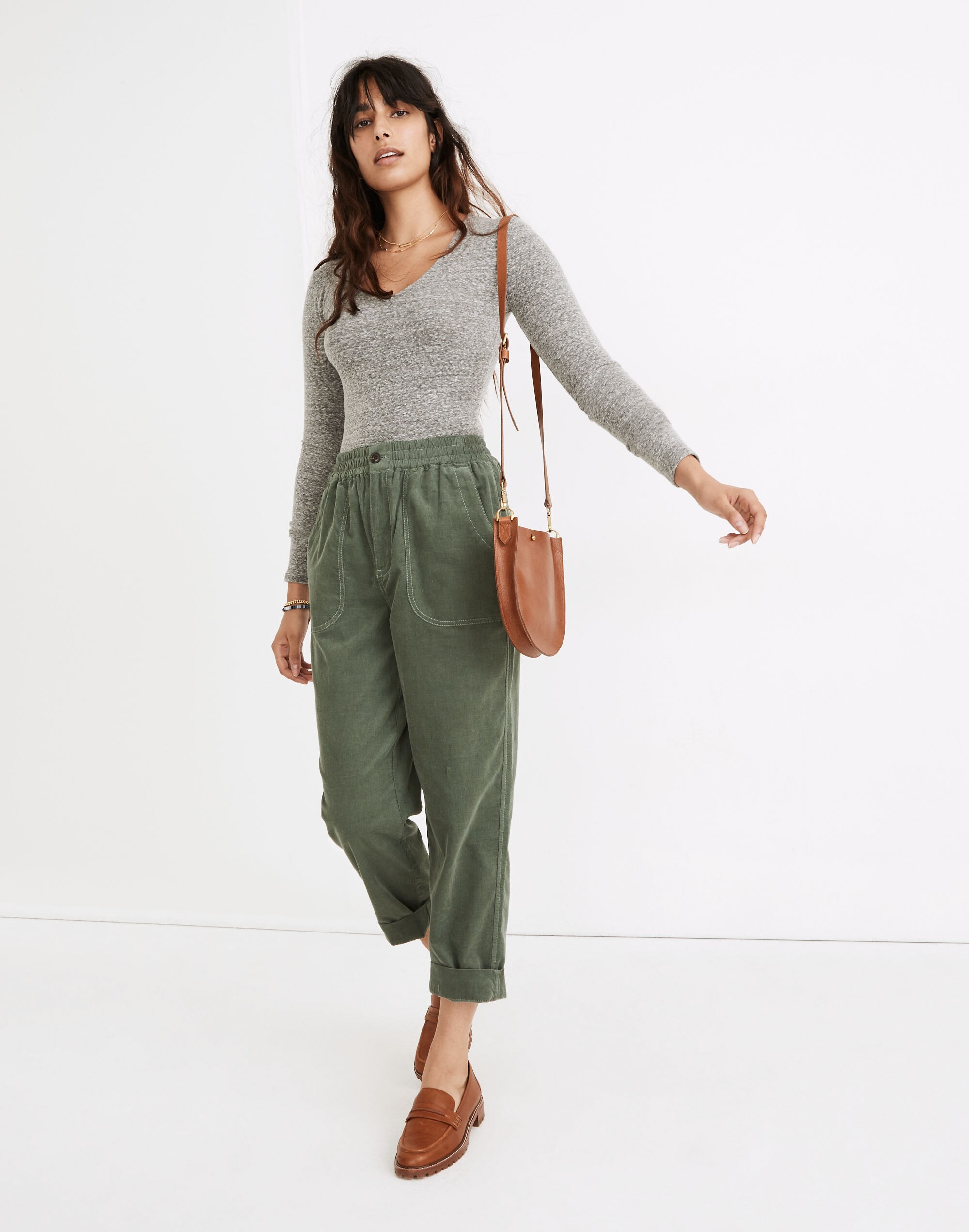 Tapered Huston Pull-On Crop Pants in Corduroy