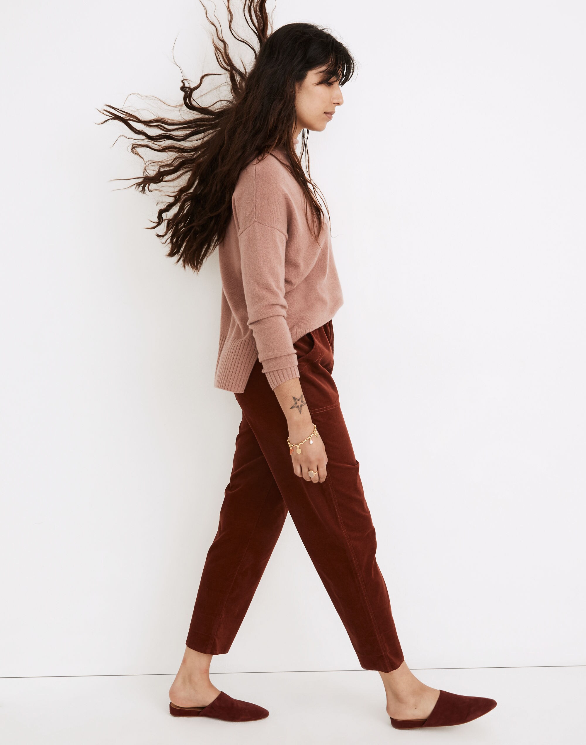 Tapered Huston Pull-On Crop Pants in Corduroy