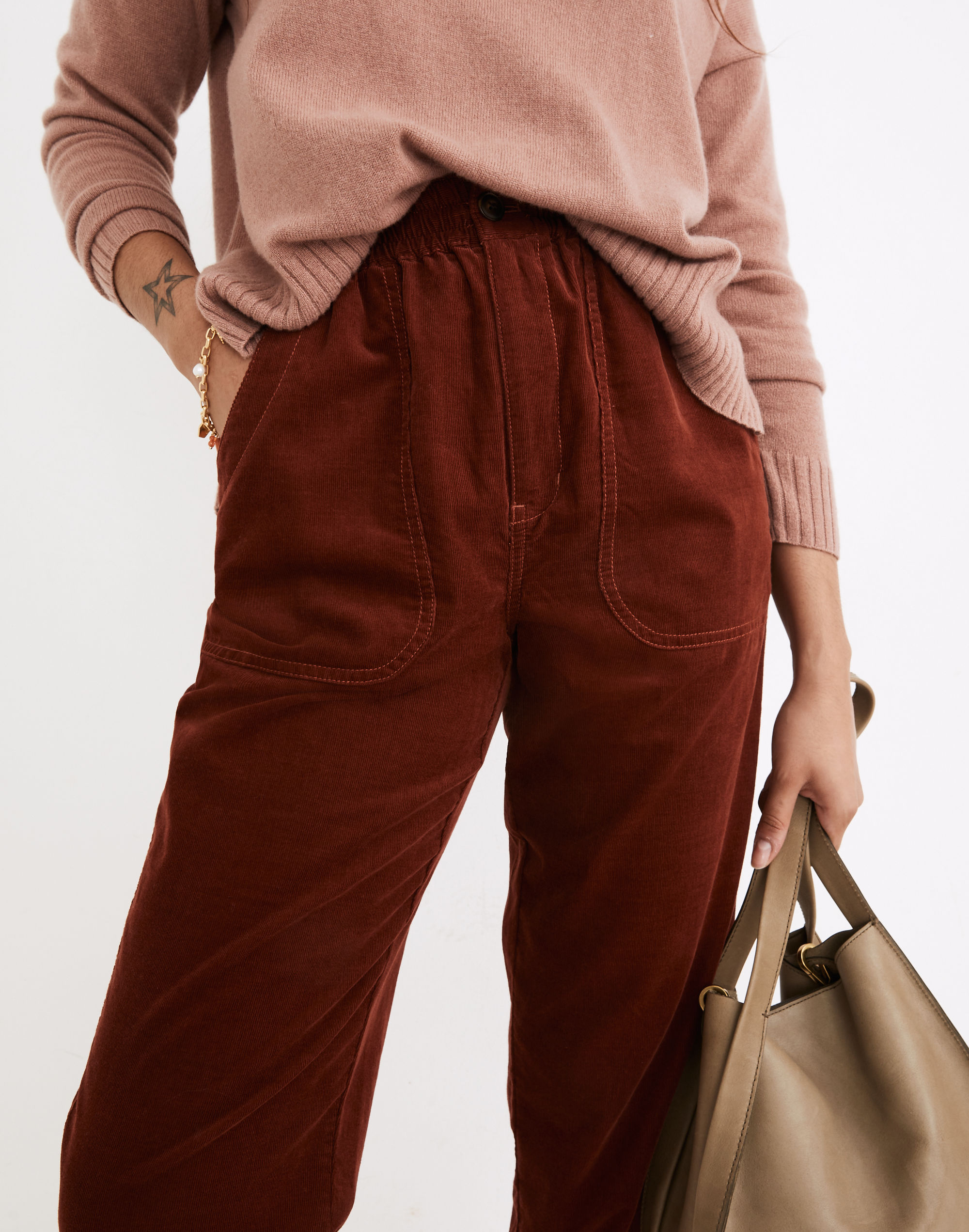 Tapered Huston Pull-On Crop Pants in Corduroy
