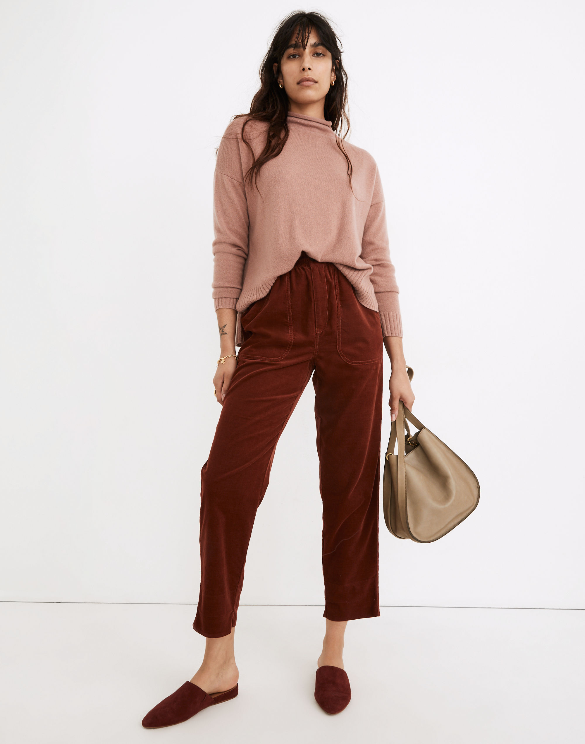 Tapered Huston Pull-On Crop Pants in Corduroy