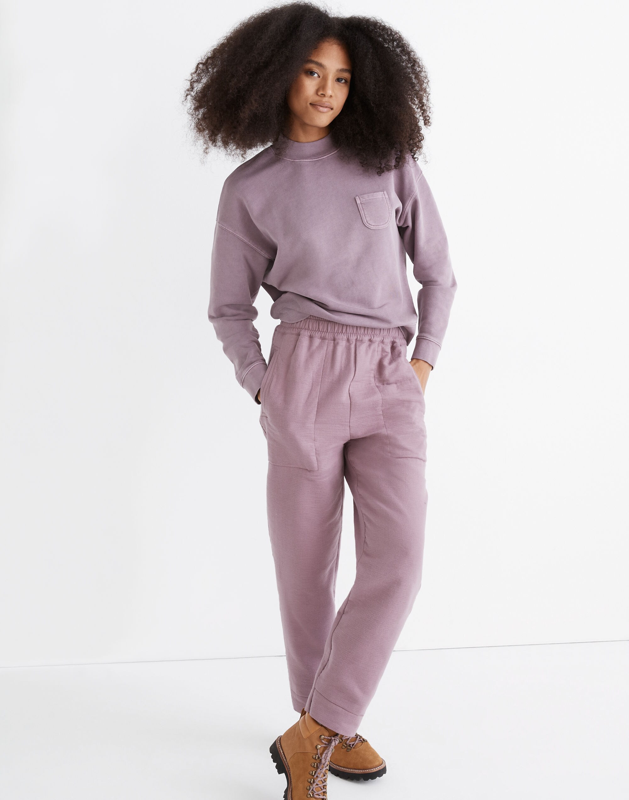 Petite Waffleback Pull-On High-Rise Tapered Pants