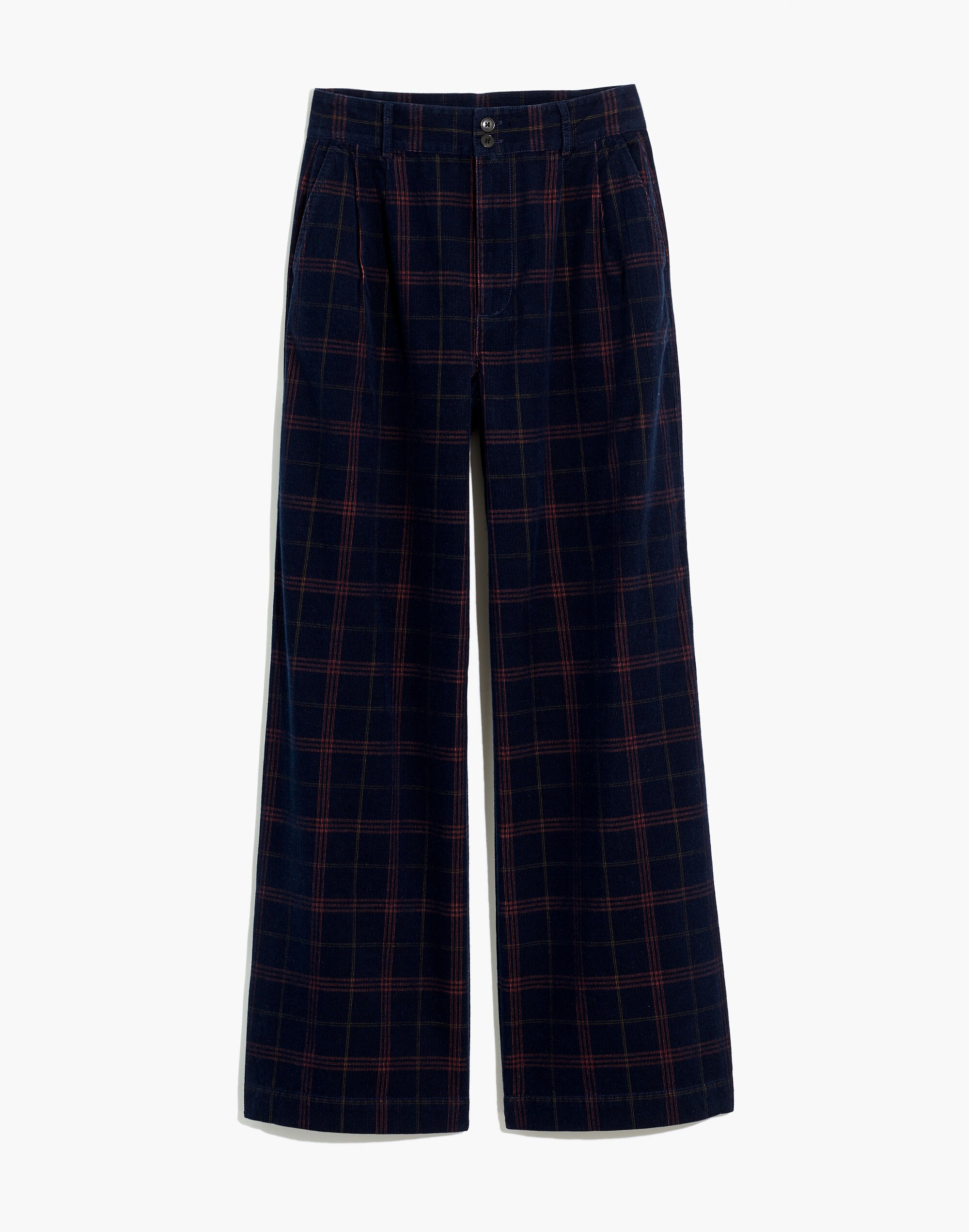 Corduroy Pleated Wide-Leg Pants in Windowpane