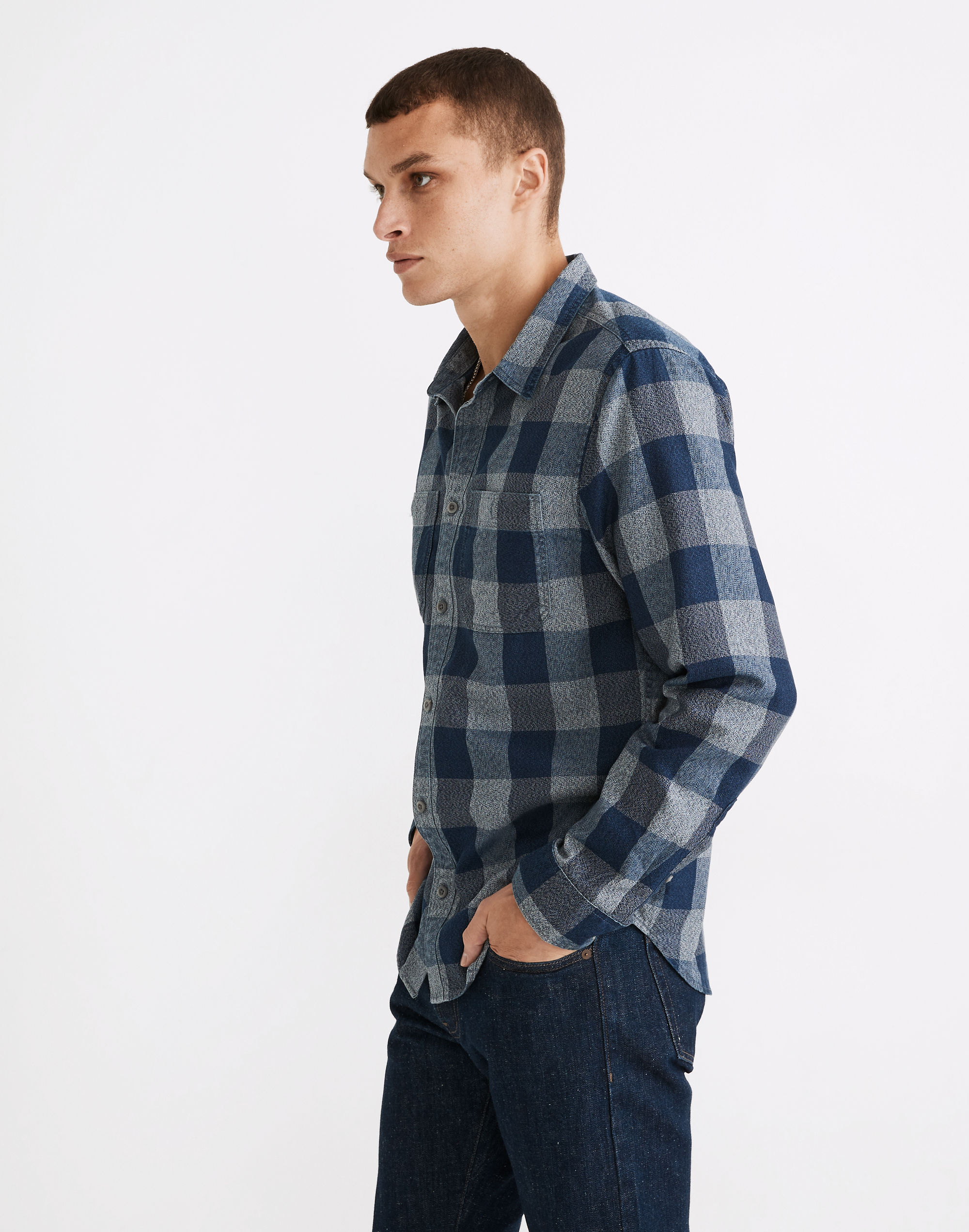 Perfect Long-Sleeve Shirt in Indigo Buffalo Check
