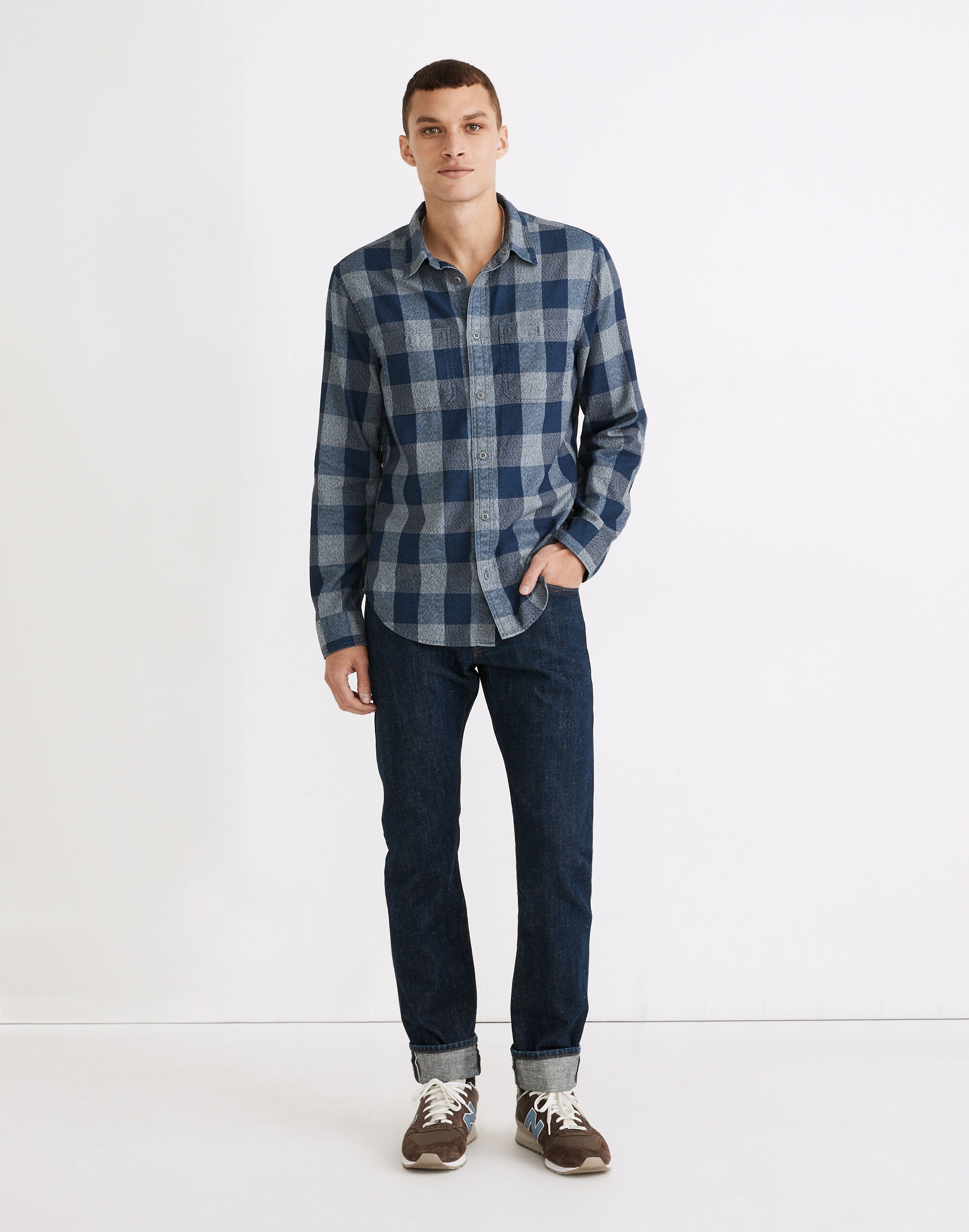 Perfect Long-Sleeve Shirt in Indigo Buffalo Check