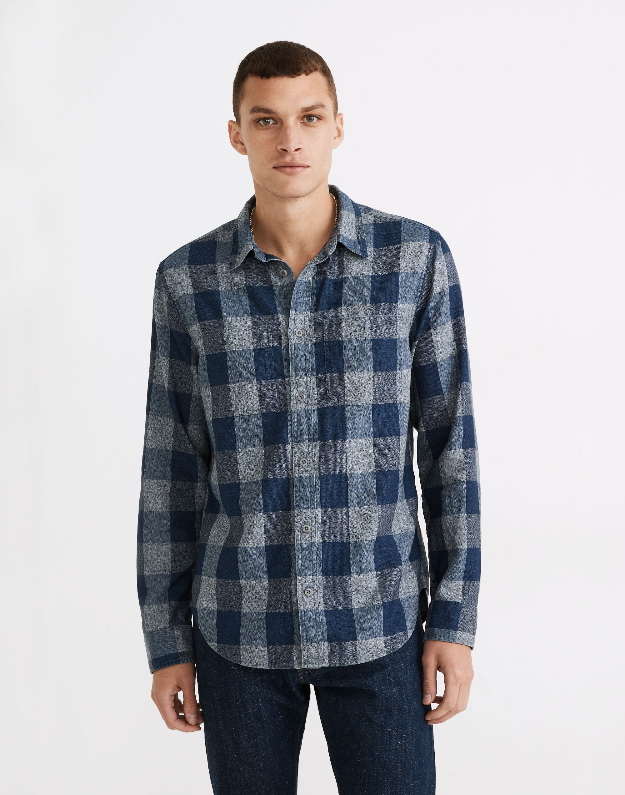 Perfect Long-Sleeve Shirt in Indigo Buffalo Check