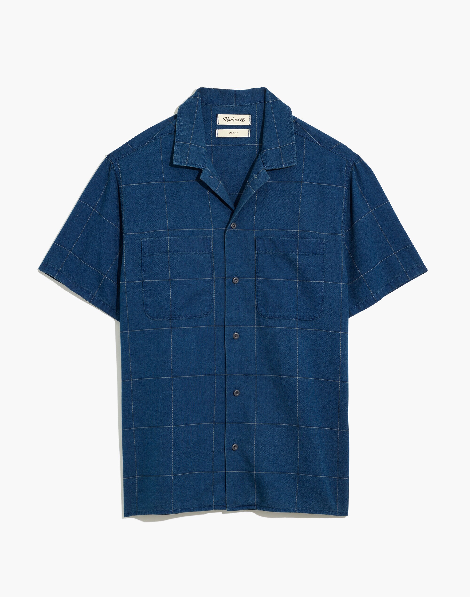 Easy Short-Sleeve Shirt in Indigo Windowpane Print