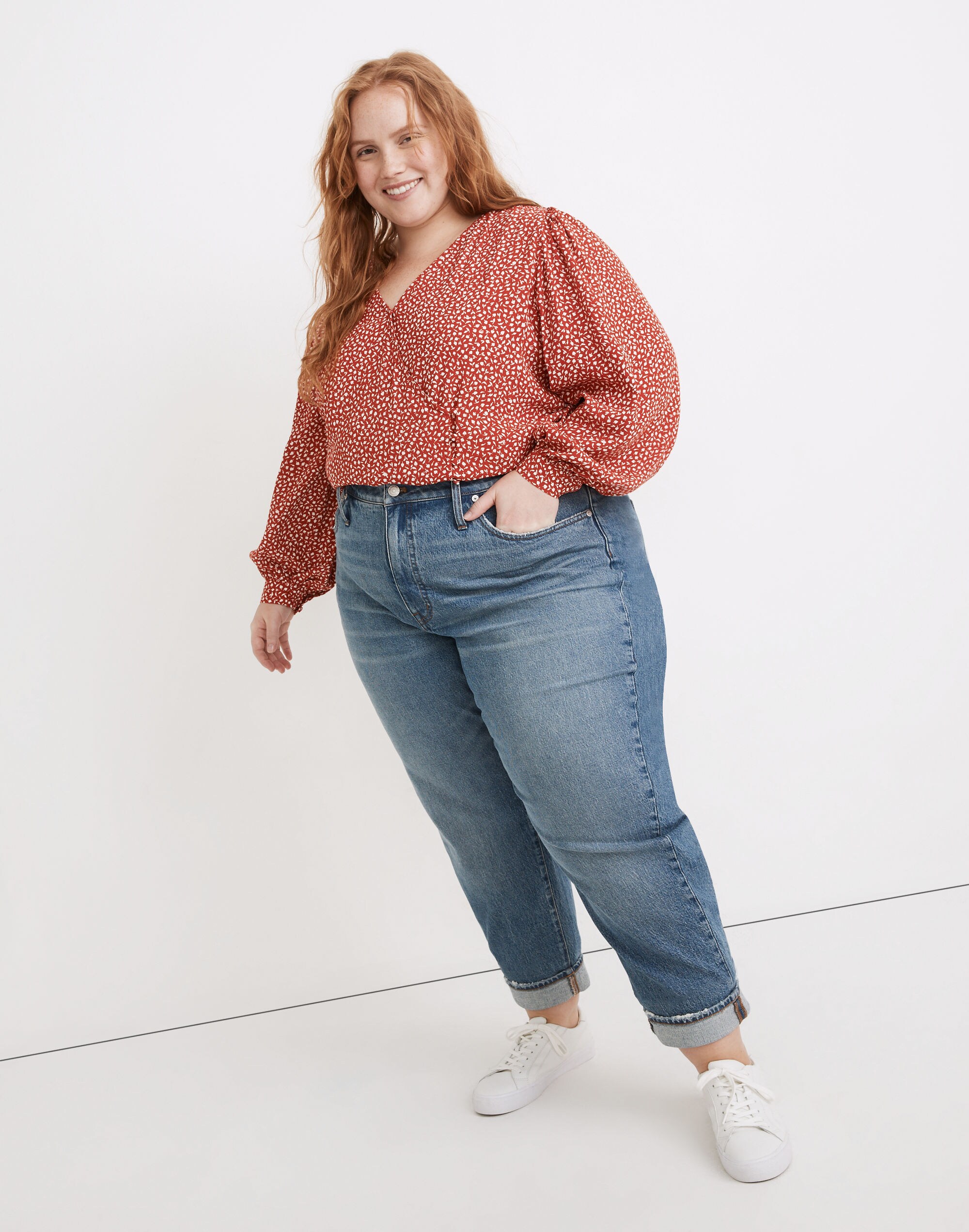 the plus high-rise slim boyjean in neal wash: tencel&trade; denim edition