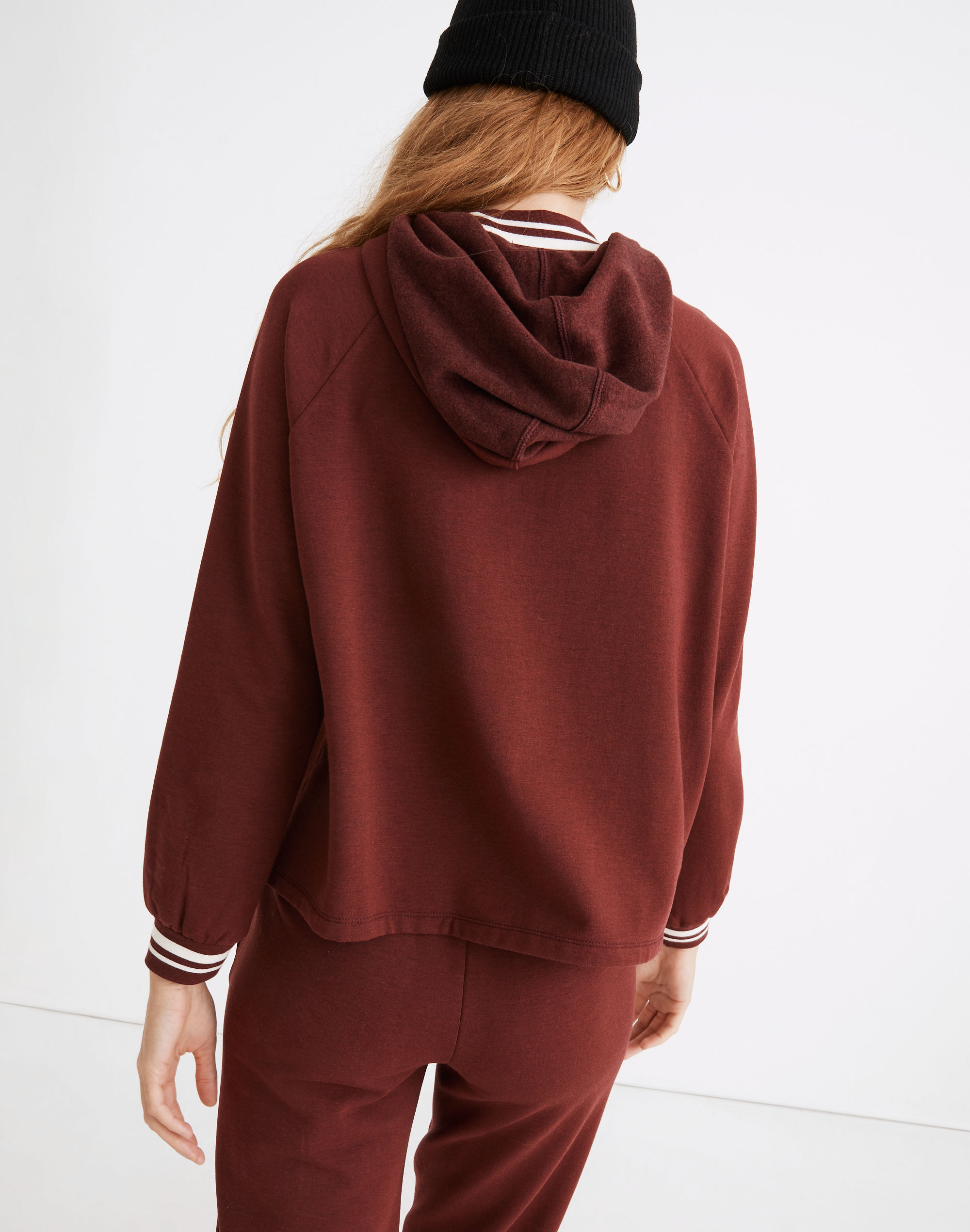 MWL Superbrushed Easygoing Hoodie Sweatshirt: Striped-Trim Edition