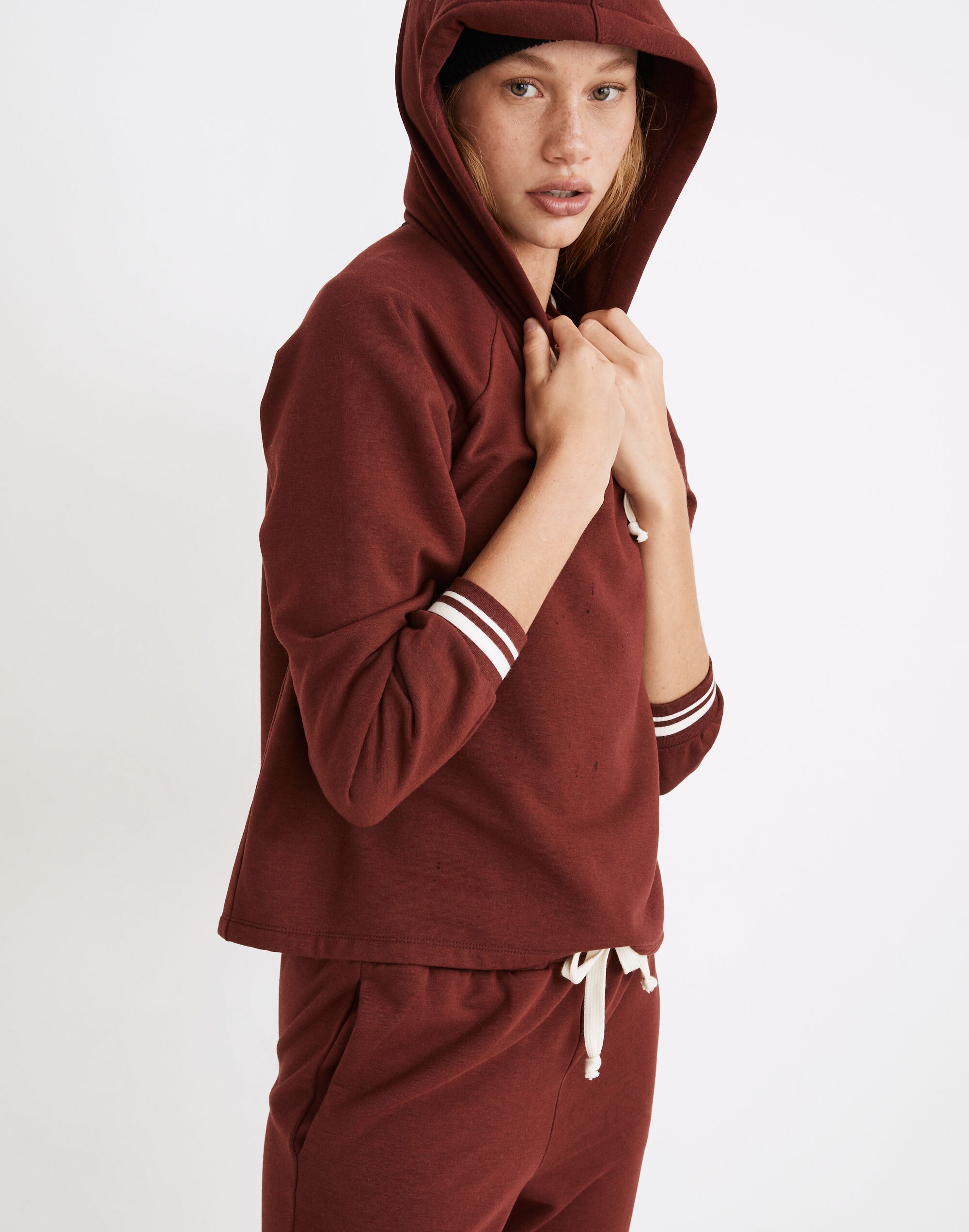 MWL Superbrushed Easygoing Hoodie Sweatshirt: Striped-Trim Edition