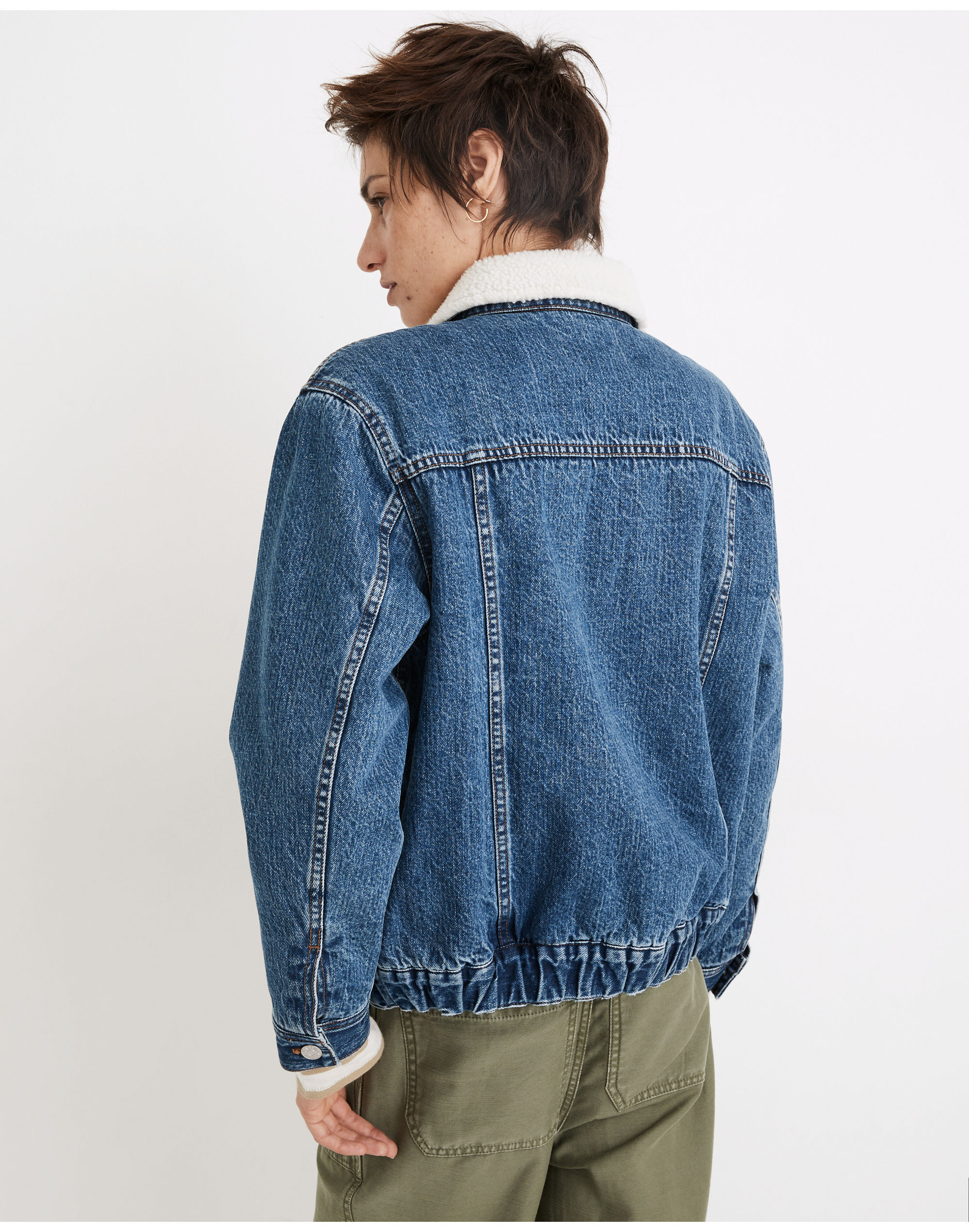 Sherpa-Lined Denim Zip Jacket