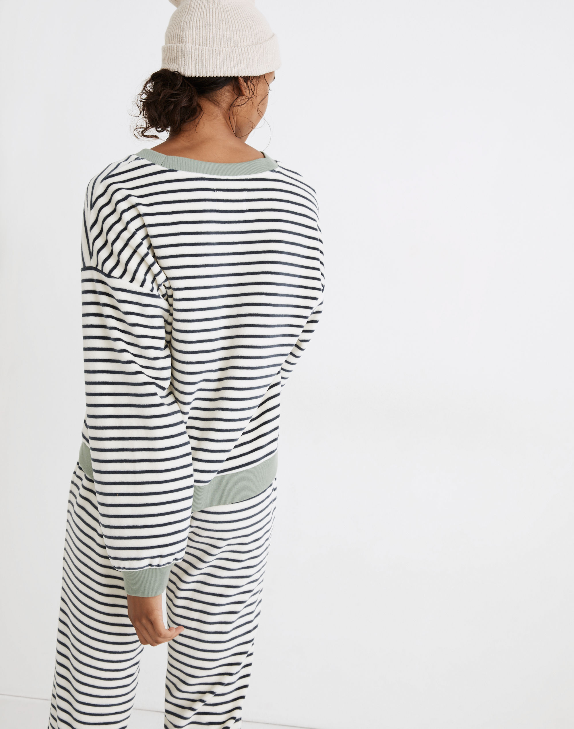 MWL Velour Crewneck Sweatshirt in Stripe